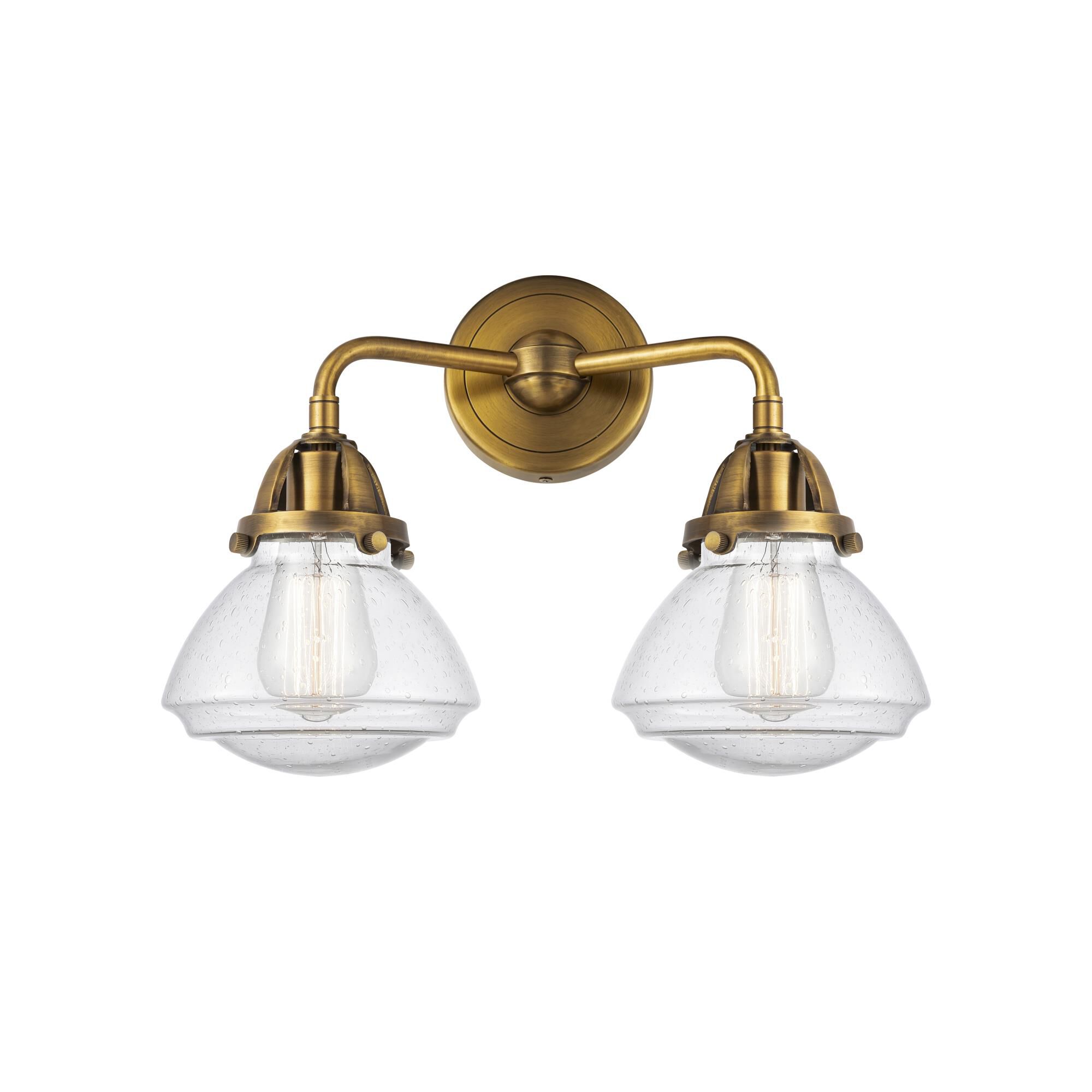 Shown in Brushed Brass finish and Seedy Olean glass and No Shade shade