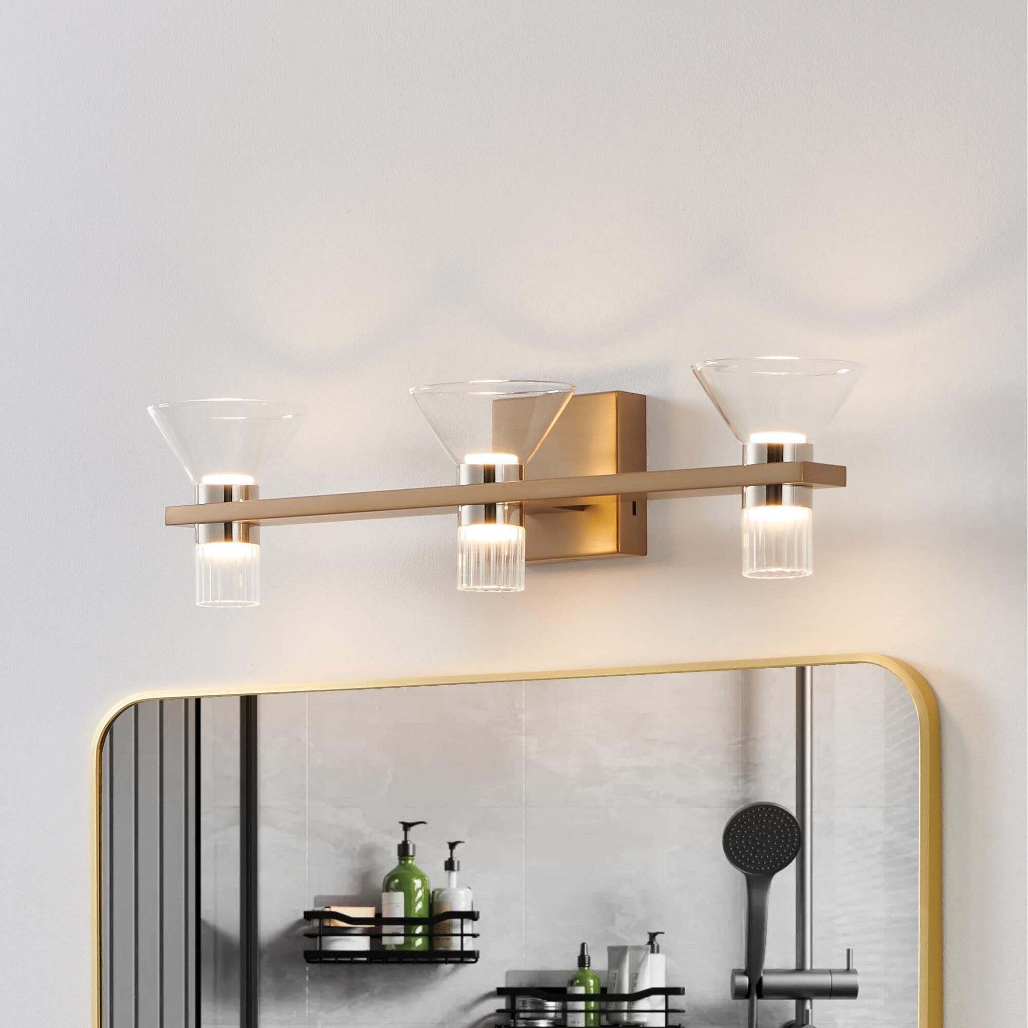 Shown in Champagne Gold finish and Clear, Clear Ribbed glass