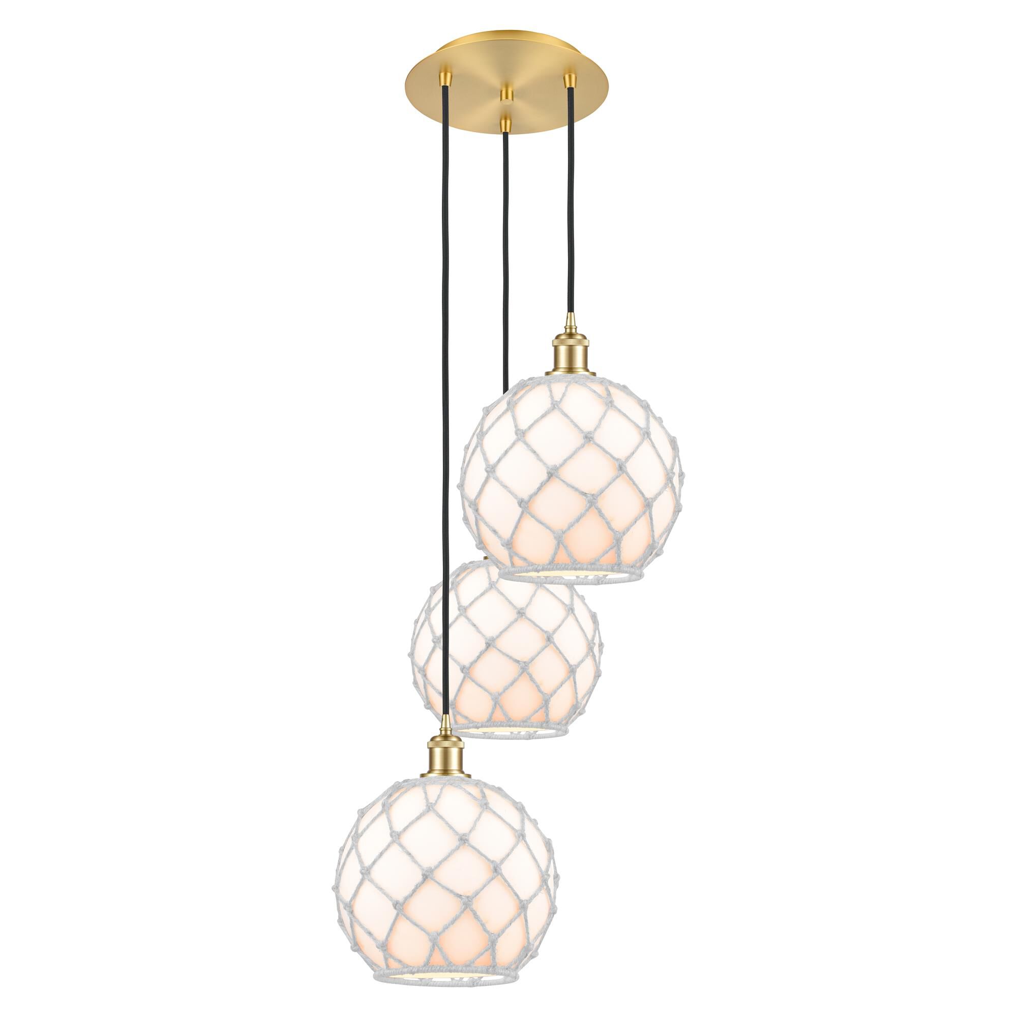 Shown in Satin Gold finish and White with White Rope glass