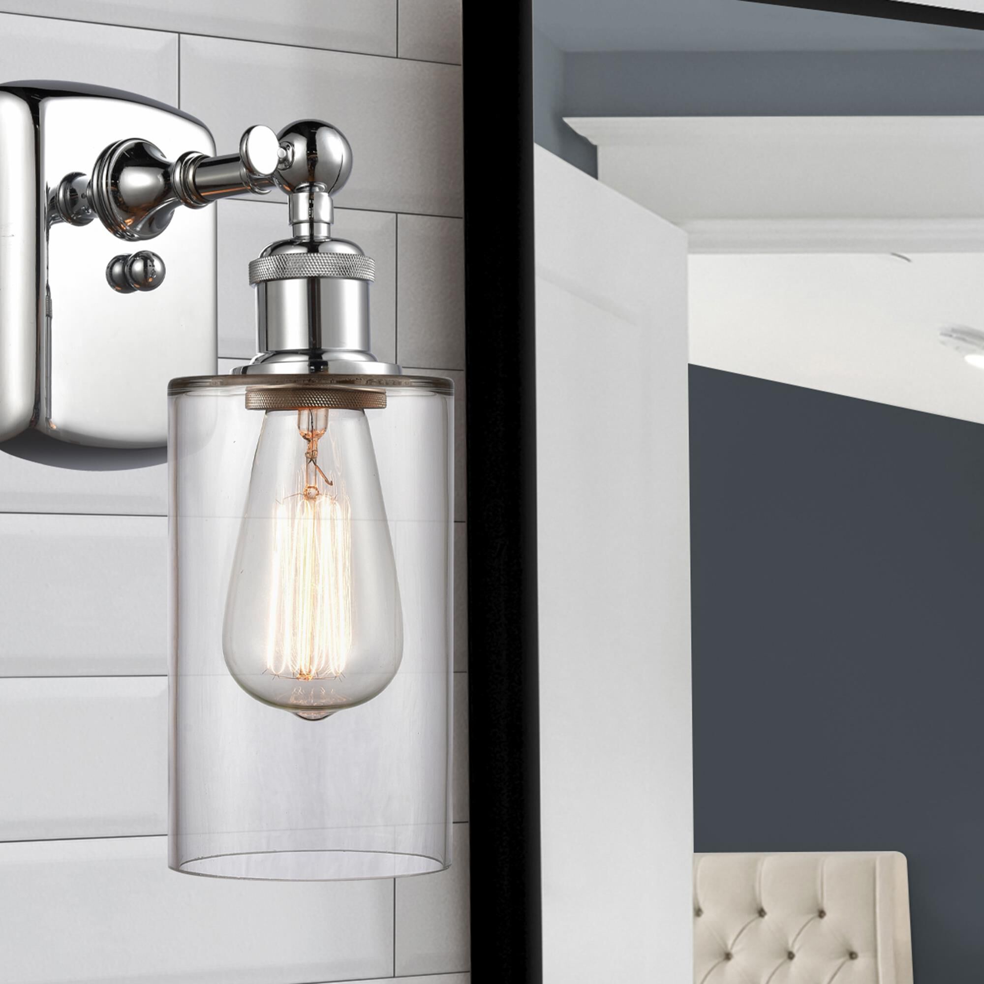 Shown in Polished Chrome finish and Drum glass and Glass shade and Polished Chrome accent