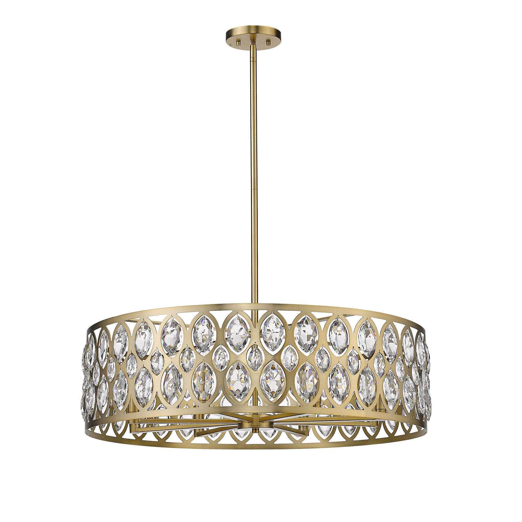 Shown in Heirloom Brass finish and Steel + K9 Crystal glass and Steel + K9 Crystal shade
