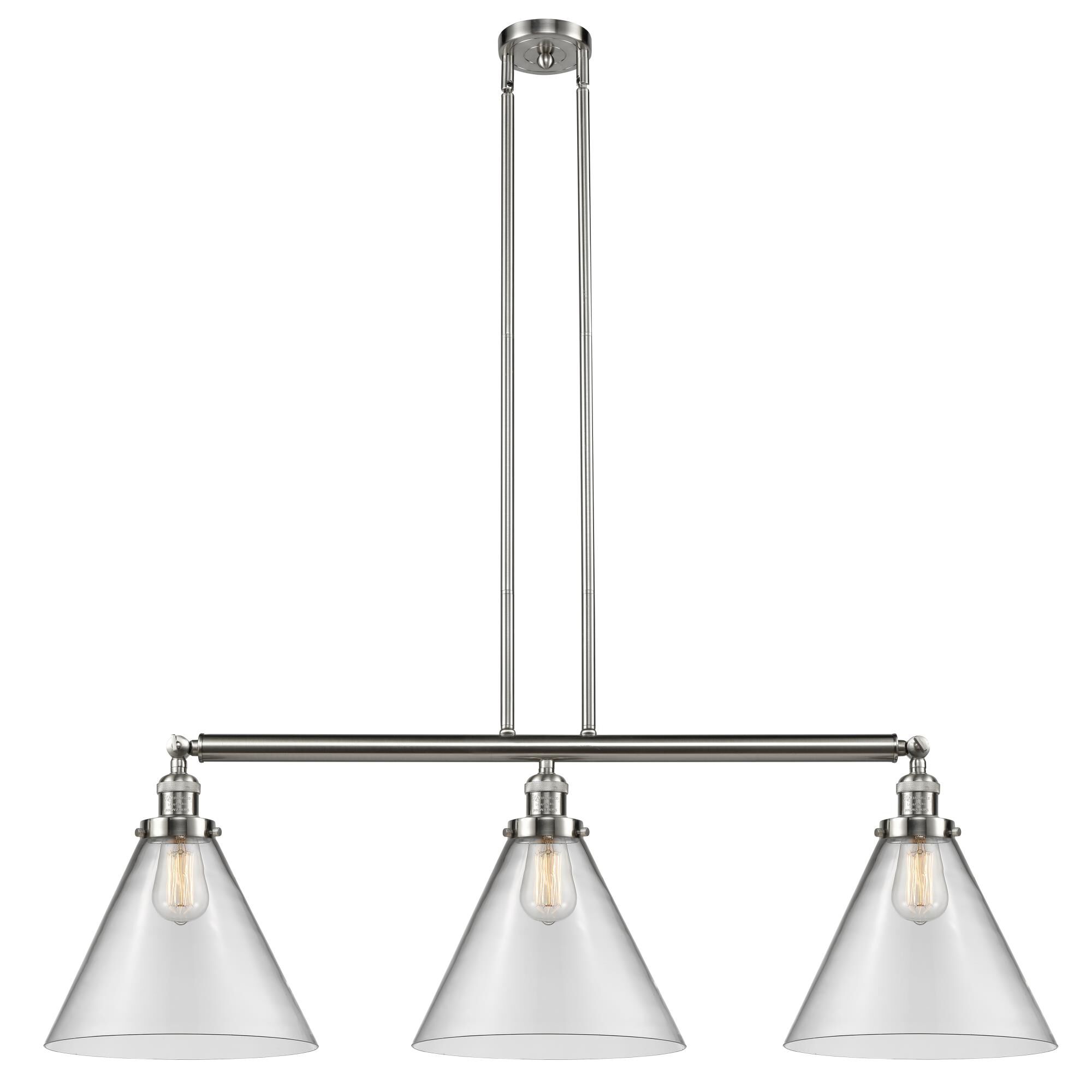 Shown in Brushed Satin Nickel finish and Clear X-Large Cone glass
