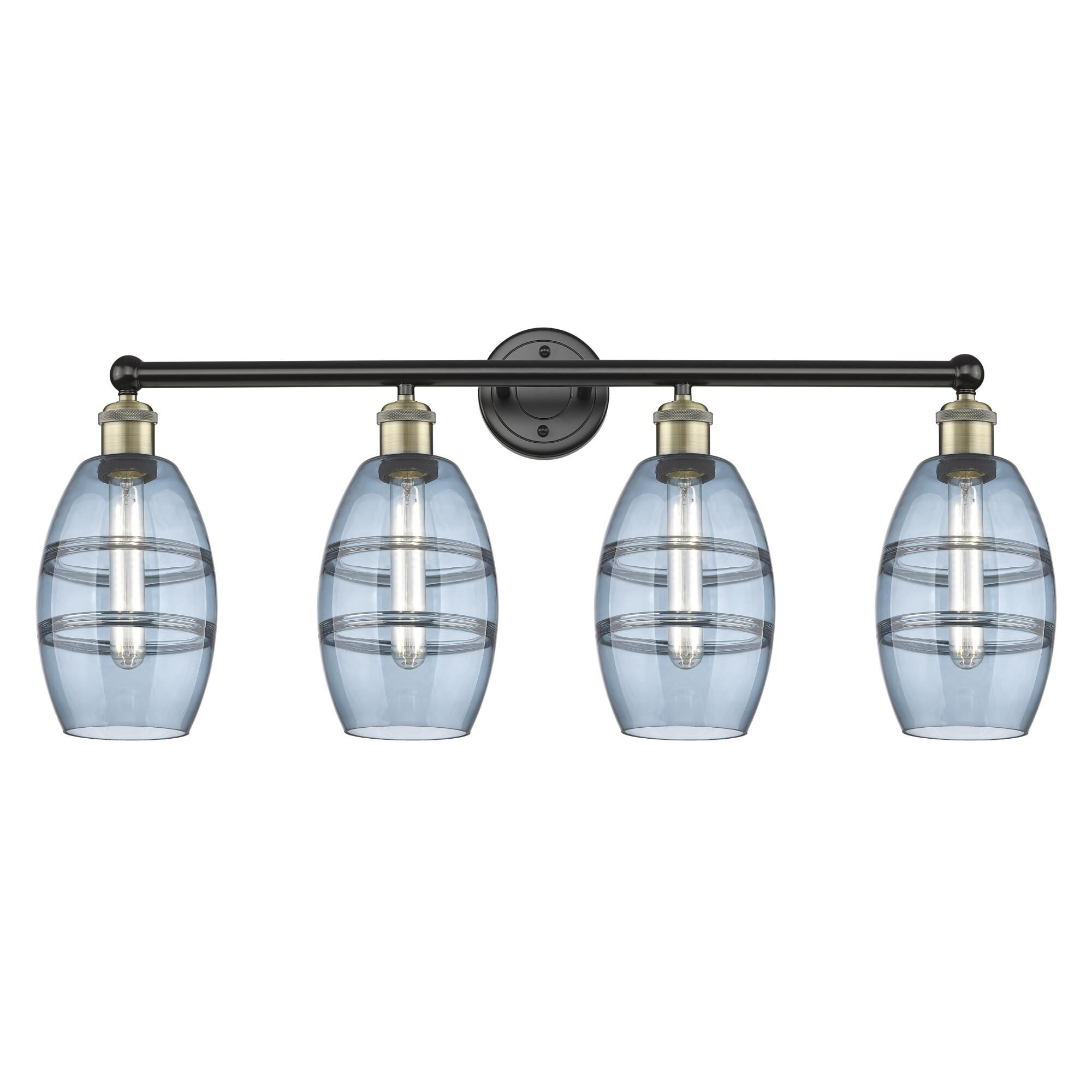 Shown in Black Antique Brass finish and Princess Blue glass