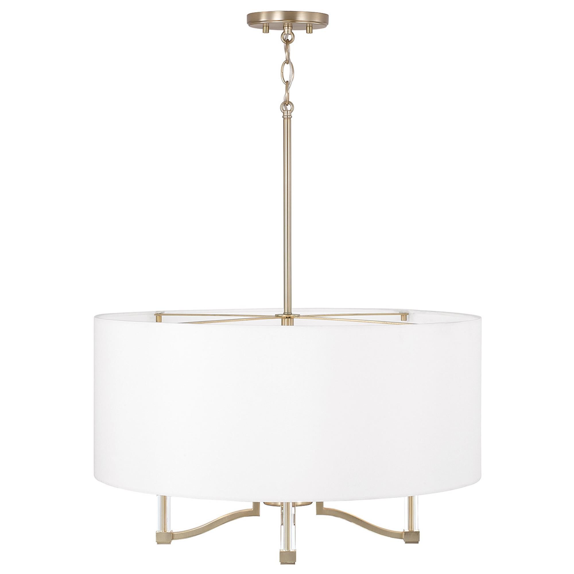 Shown in Matte Brass finish and White Fabric shade