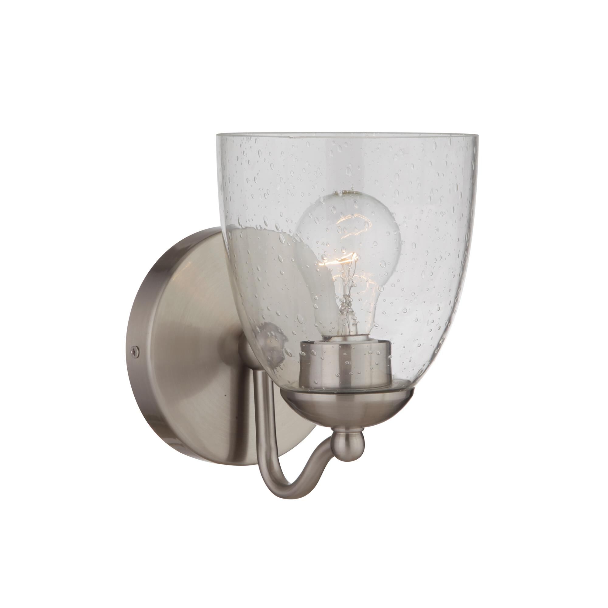 Shown in Brushed Polished Nickel finish and Clear Seeded glass and Glass shade
