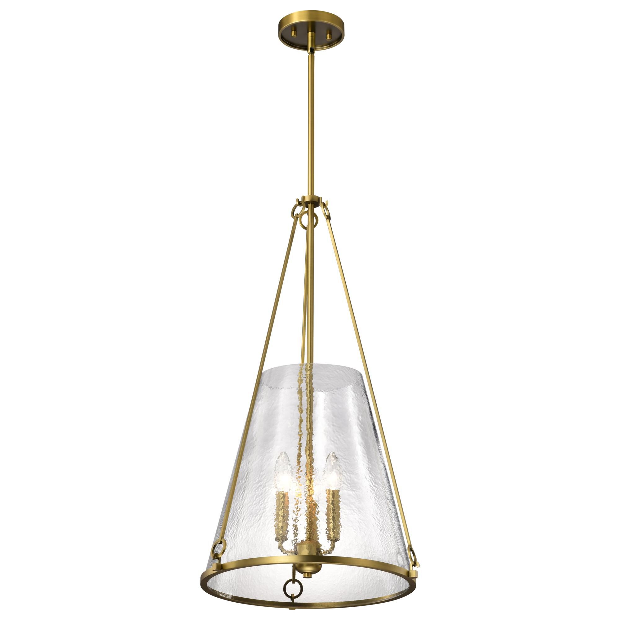 Shown in Vintage Brass finish and Hammered glass