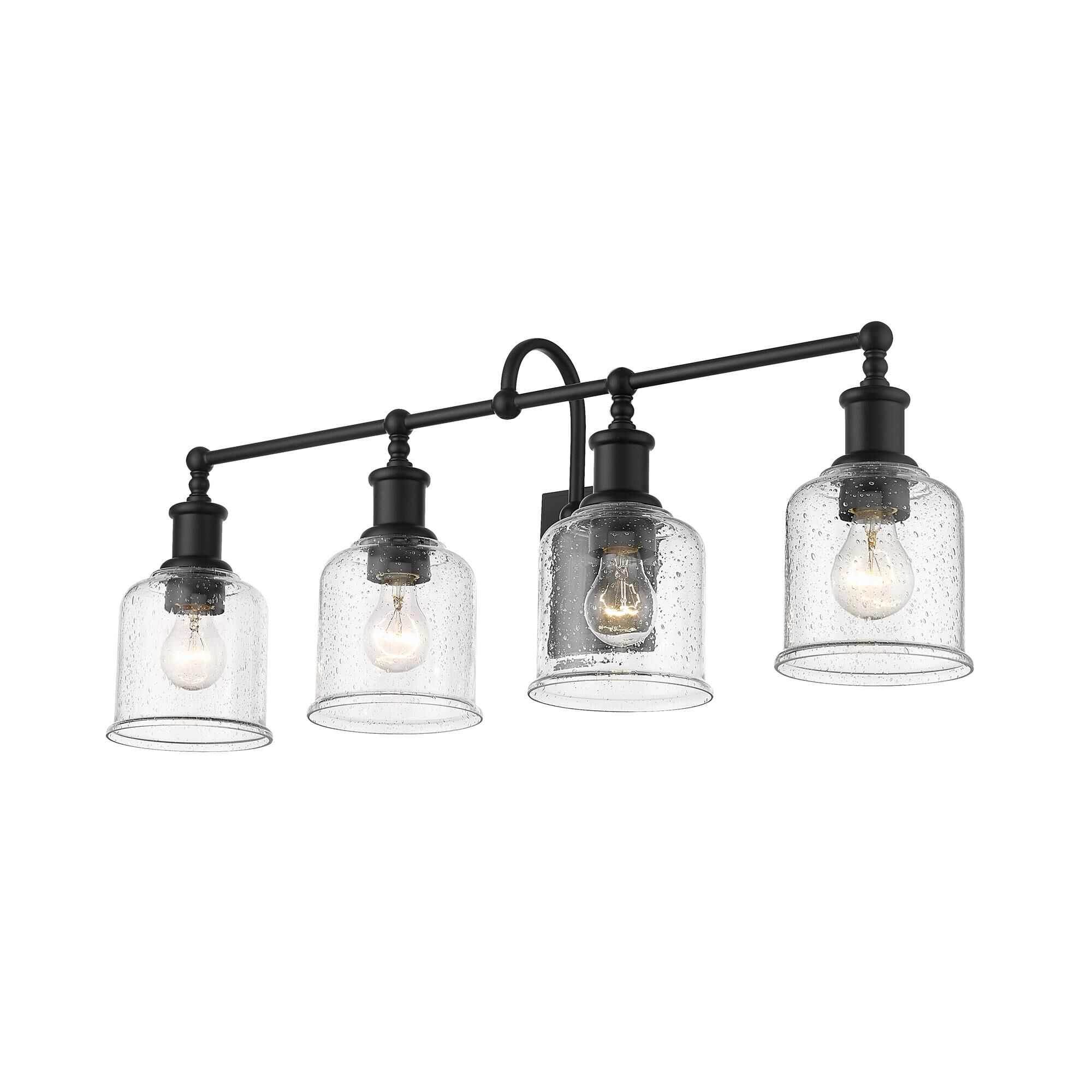 Shown in Matte Black finish and Glass shade