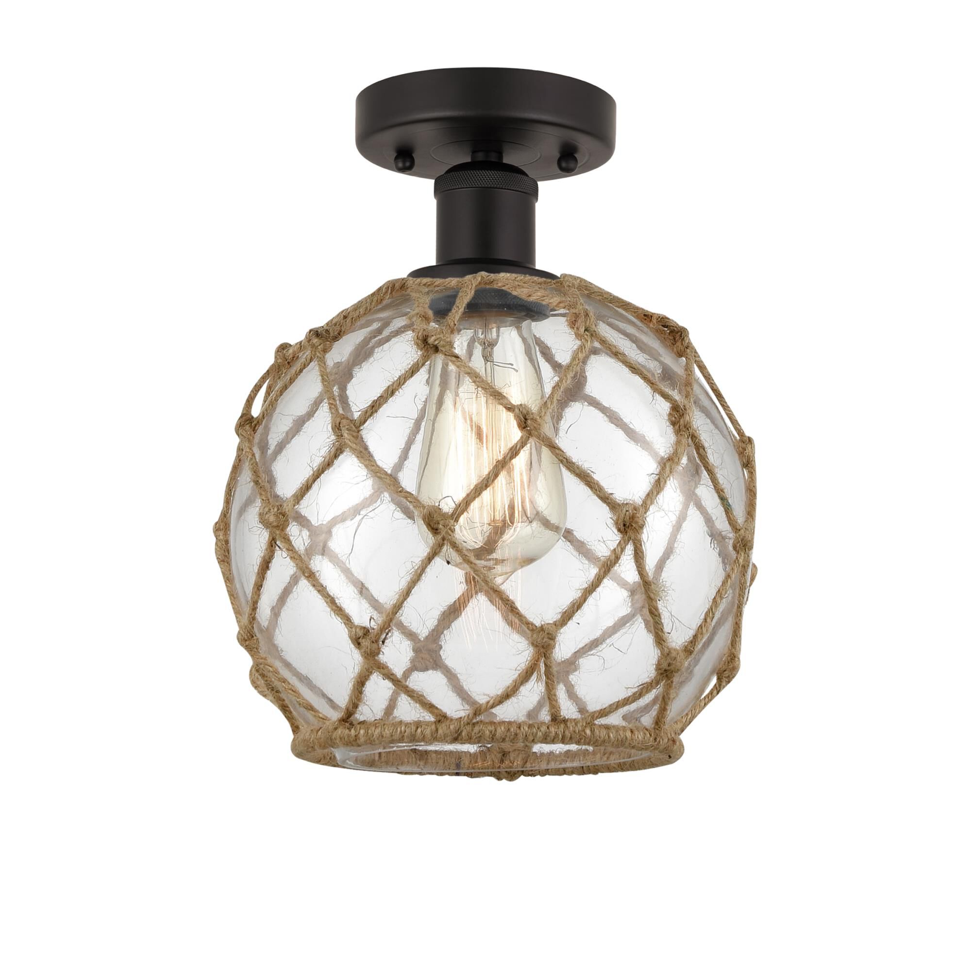 Shown in Oil Rubbed Bronze, Clear Glass With Brown Rope finish and Clear glass and Clear Glass With Brown Rope Glass And Rope shade