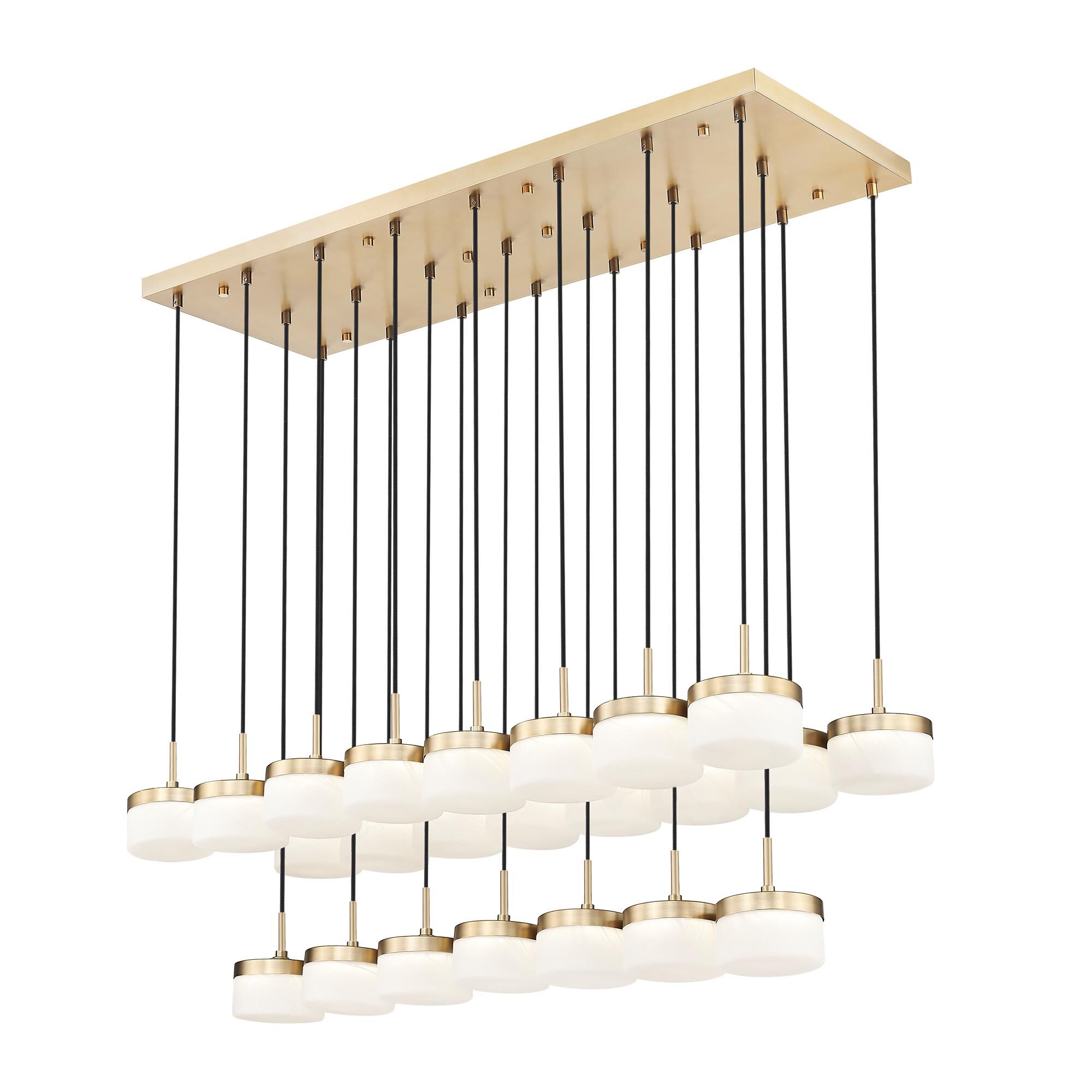 Shown in Modern Gold finish and Feathered White glass