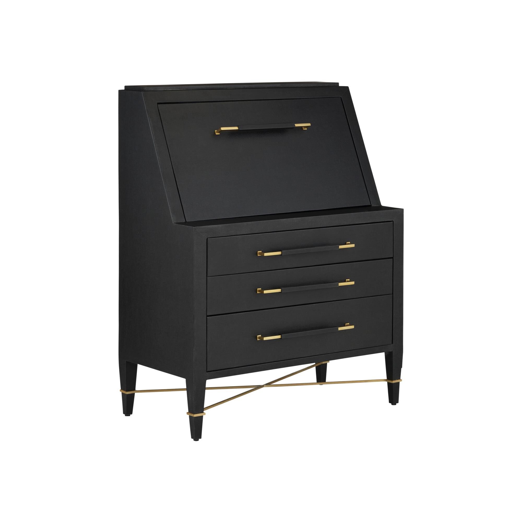 Shown in Lacquered Black Linen, Champagne and Black finish