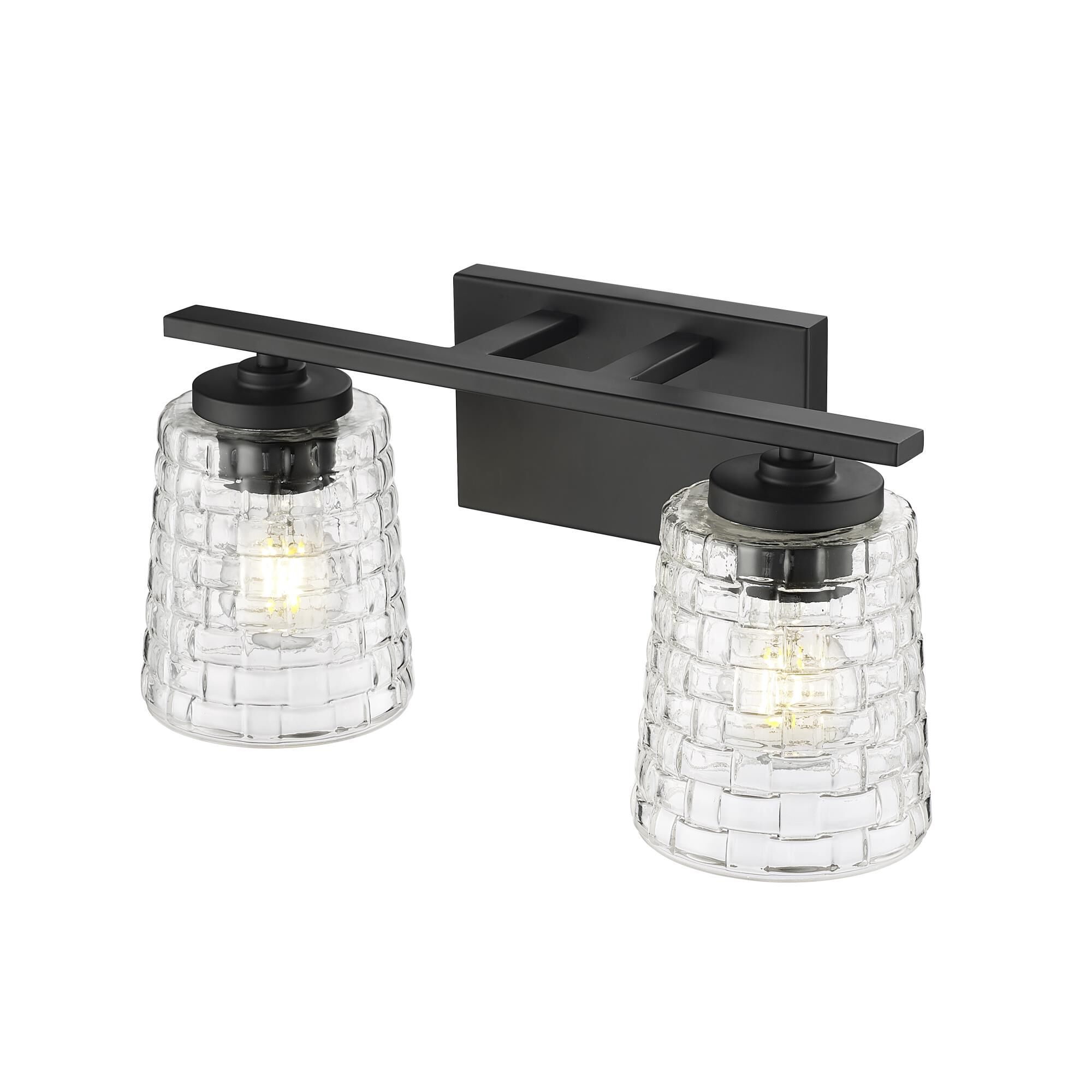 Shown in Matte Black finish and Clear Woven Lattice glass