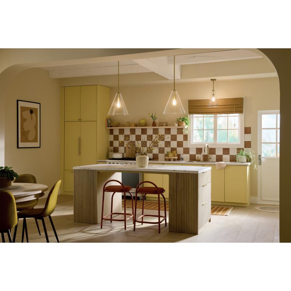 Shown in Natural Brass finish and Clear glass