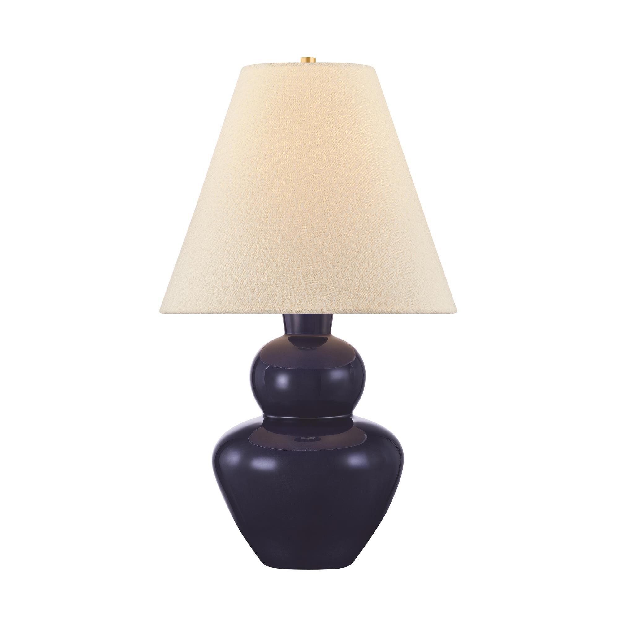 Shown in Aged Brass and Ceramic Egyptian Blue finish and Boucle shade
