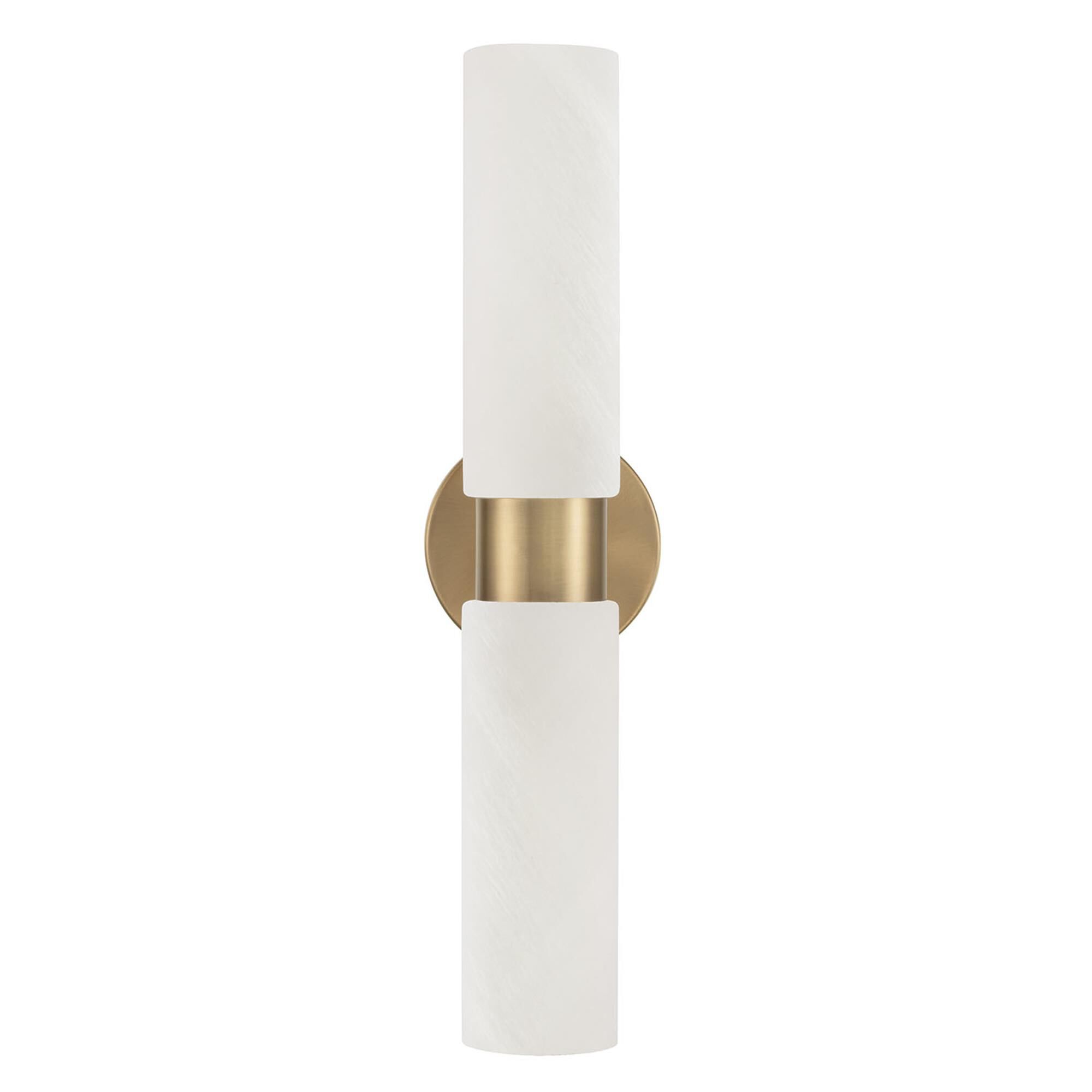 Shown in Aged Brass finish and Faux Alabaster glass