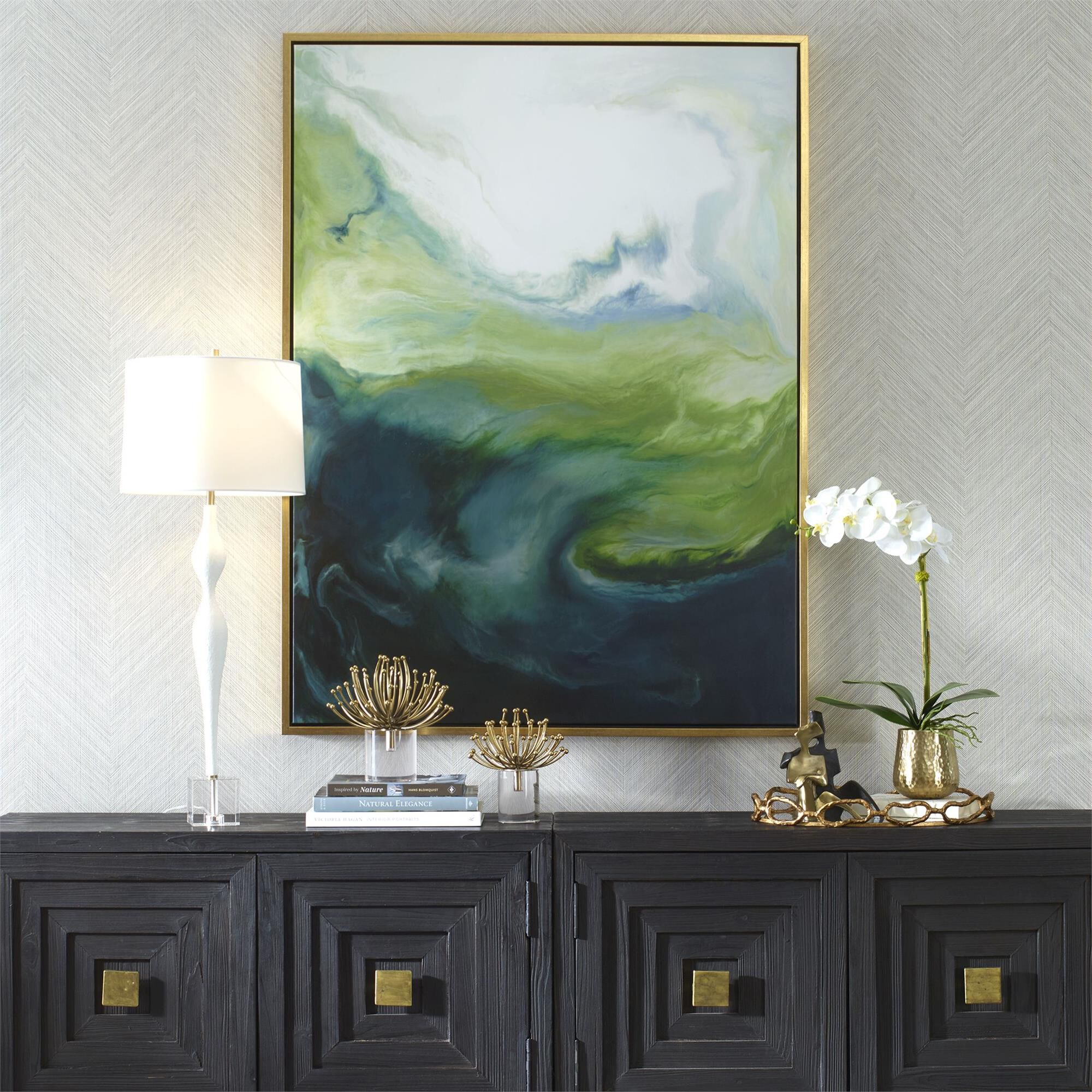 Shown in Solid Wood Gallery Frame With Gold Finish. finish