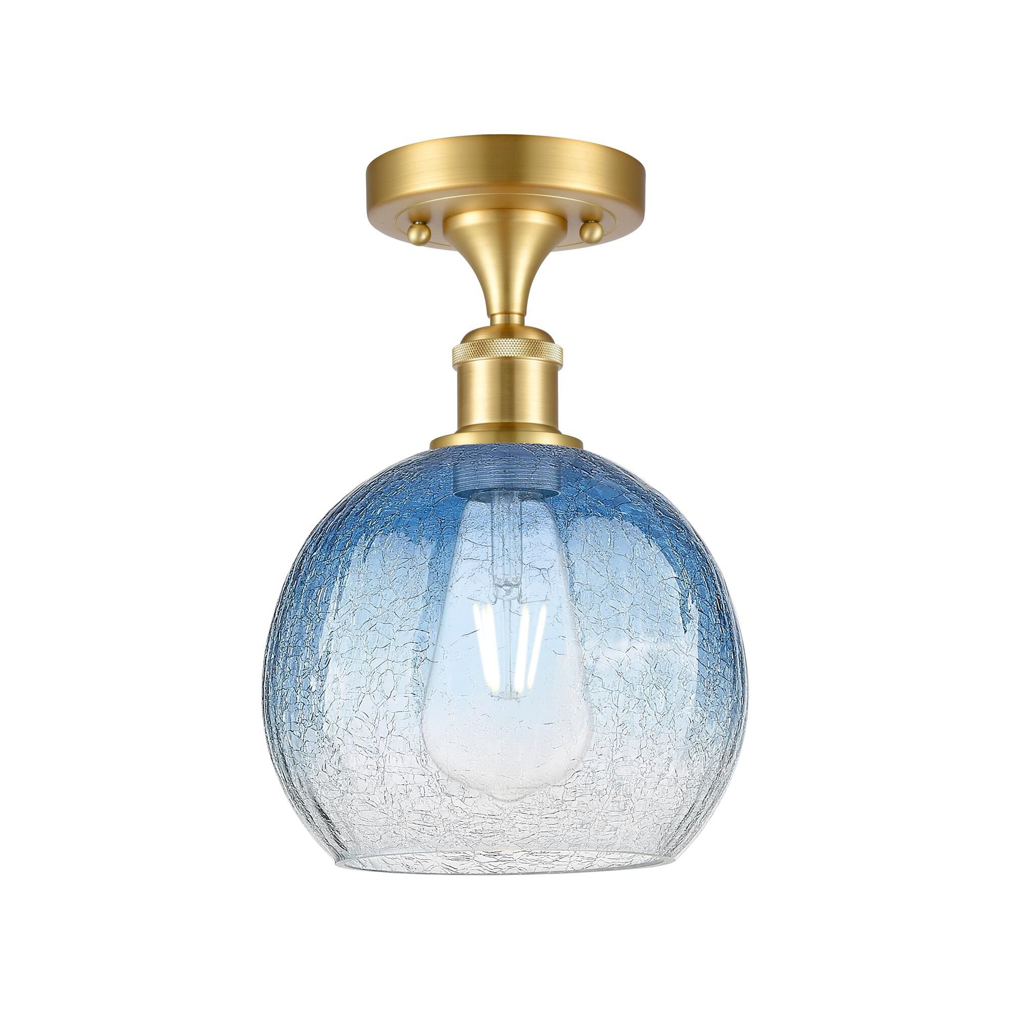 Shown in Satin Gold finish and Sapphire Blue glass