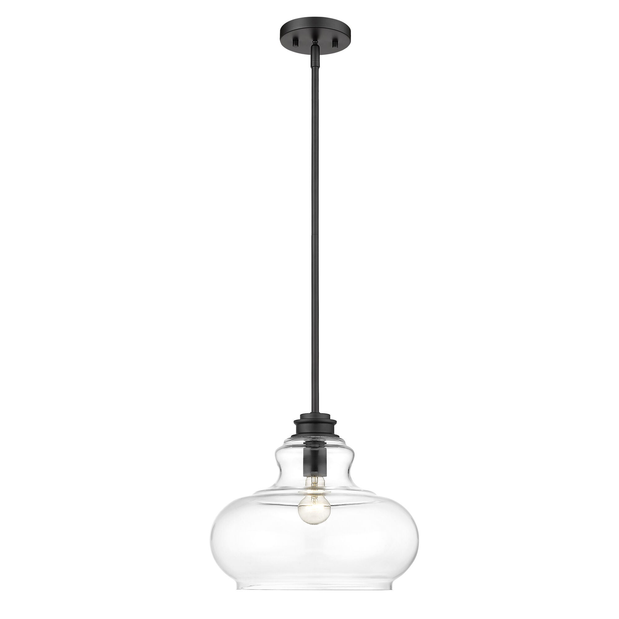Shown in Matte Black finish and Clear glass and Clear, Urn Shaped Glass Globe shade