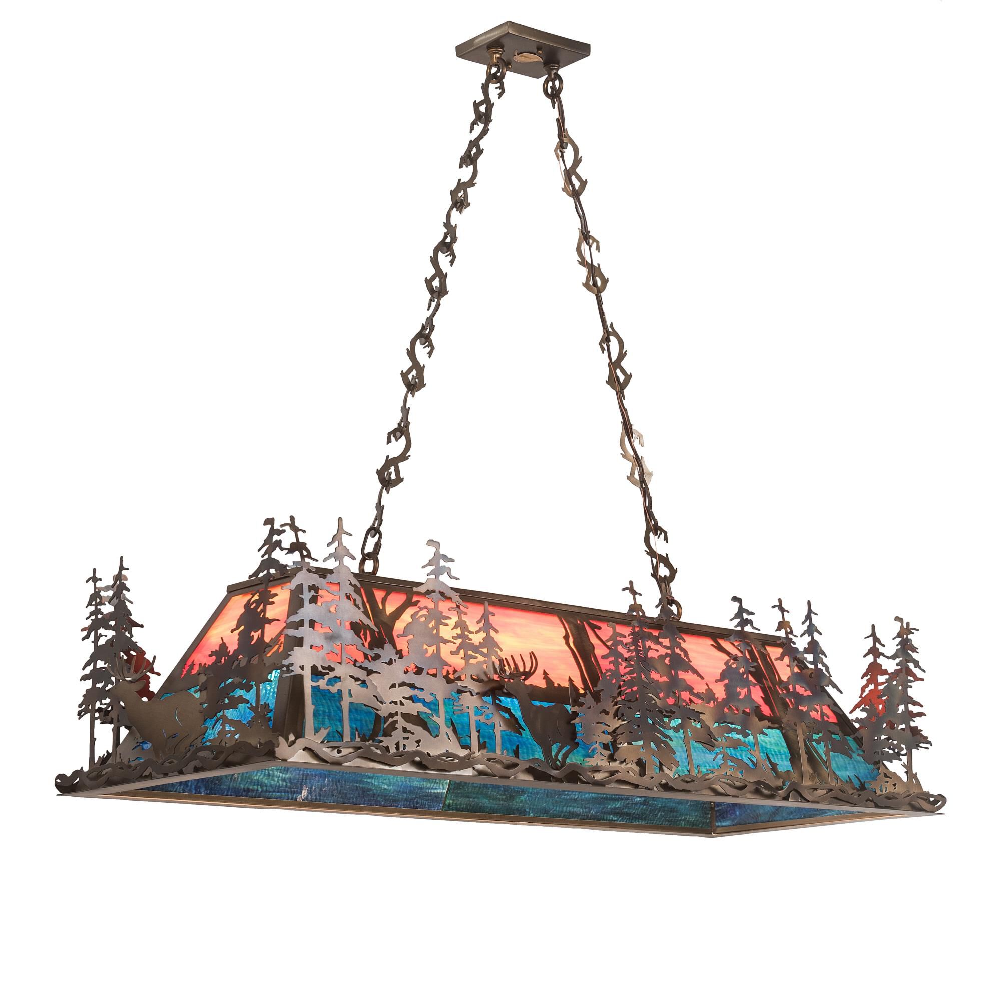 Shown in Antique Copper Finish finish and Blue-Green glass