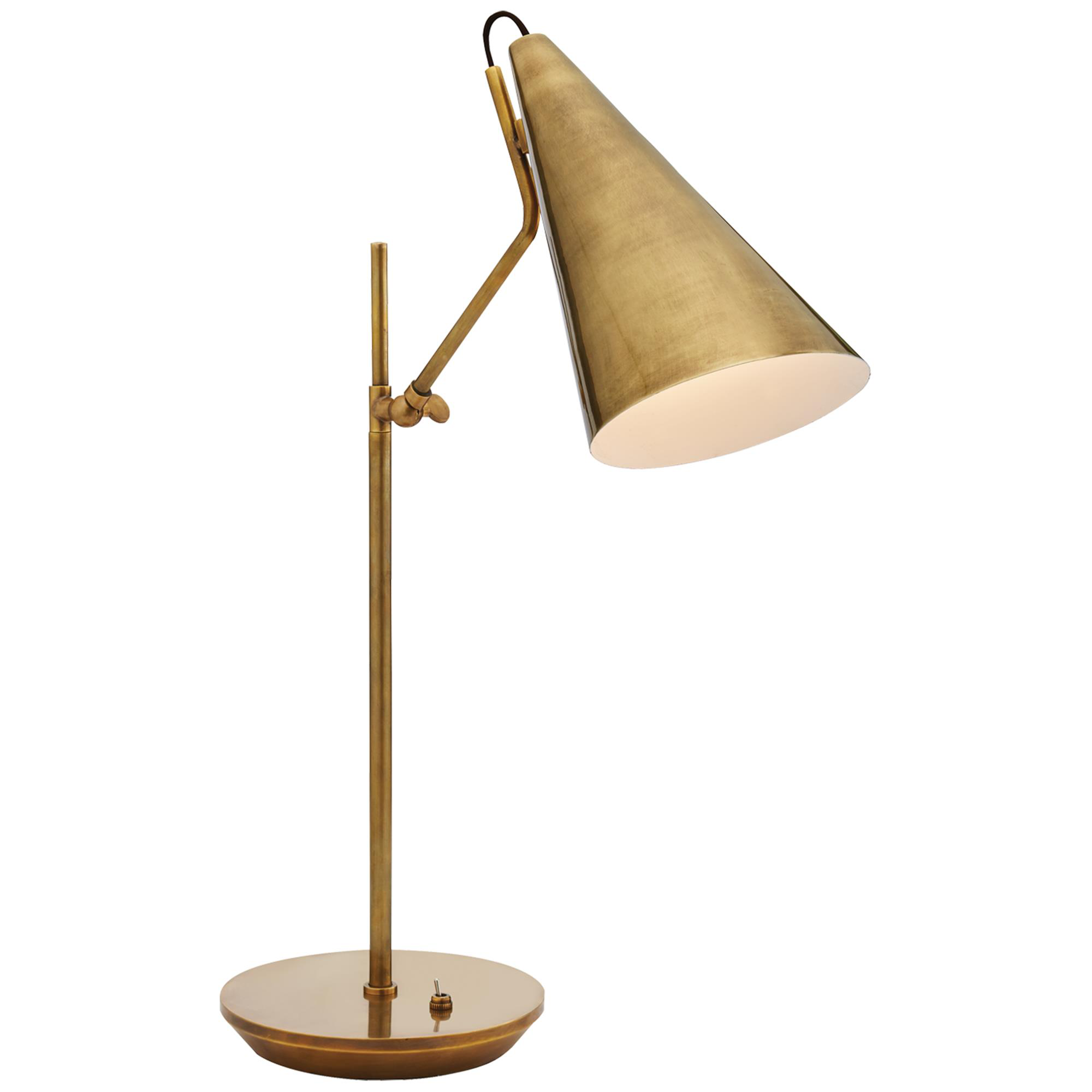 Shown in Hand-Rubbed Antique Brass finish and Antique Brass shade
