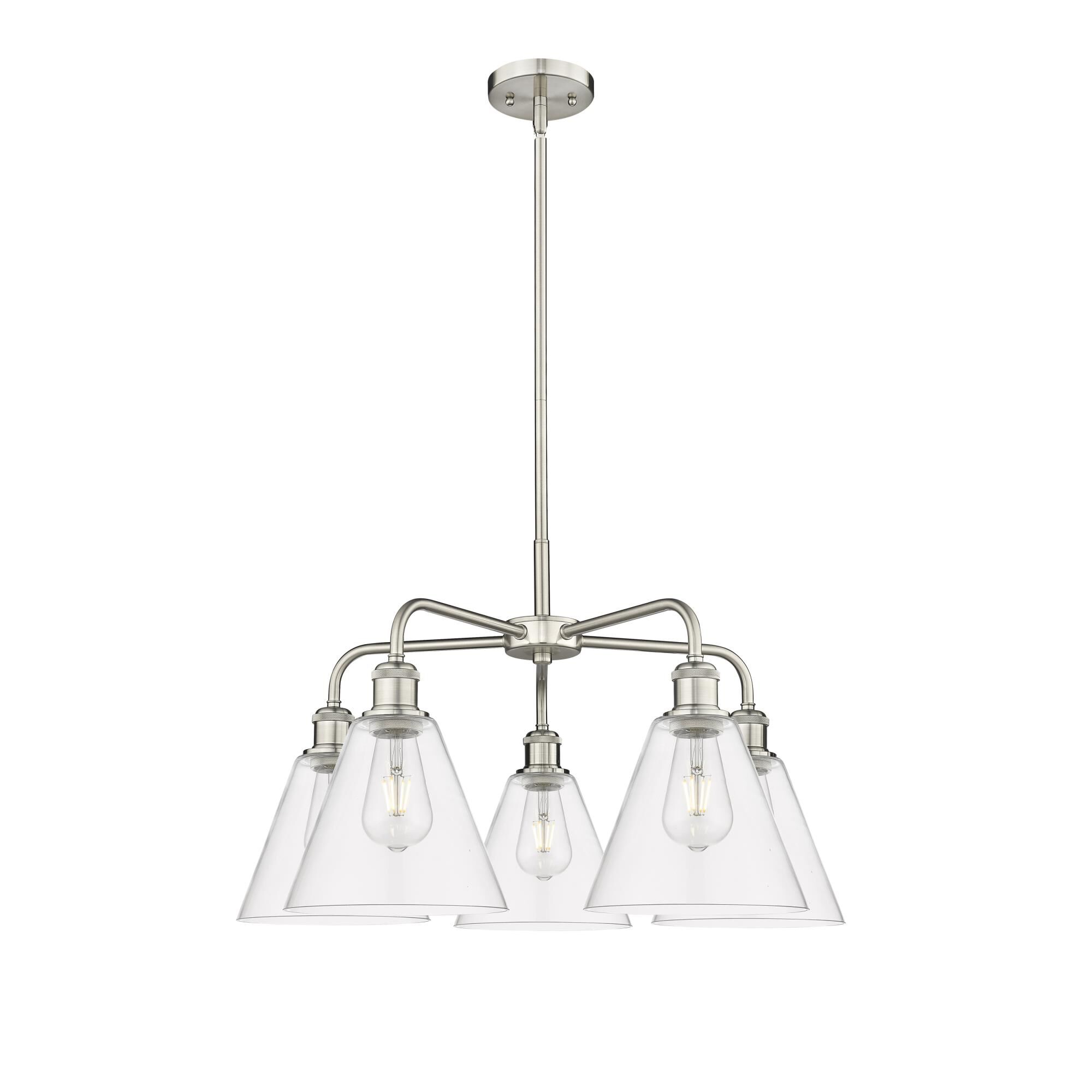 Shown in Satin Nickel finish and Clear glass