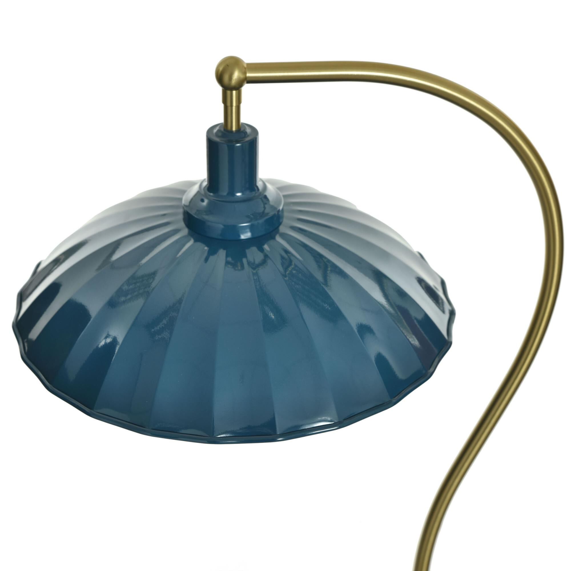 Shown in White Marble and Polished Brass finish and Glossy Navy shade