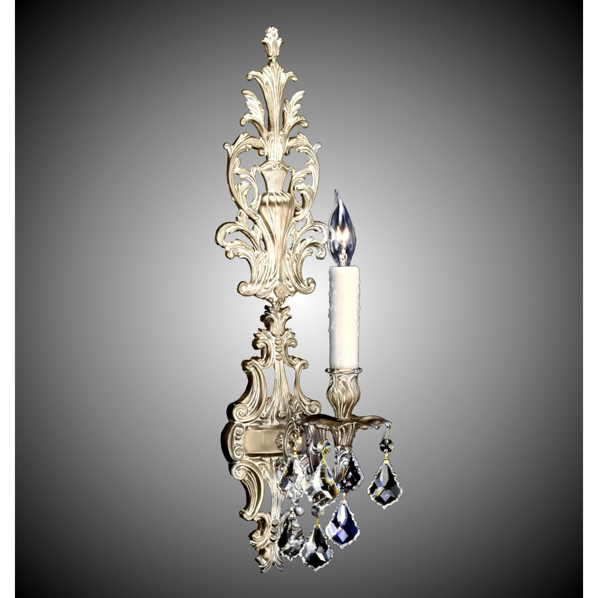 Shown in Antique White Glossy finish and French Pendaloque Precision crystal and 4 Inch Pale Ivory Beeswax Candle Cover With Drip accent