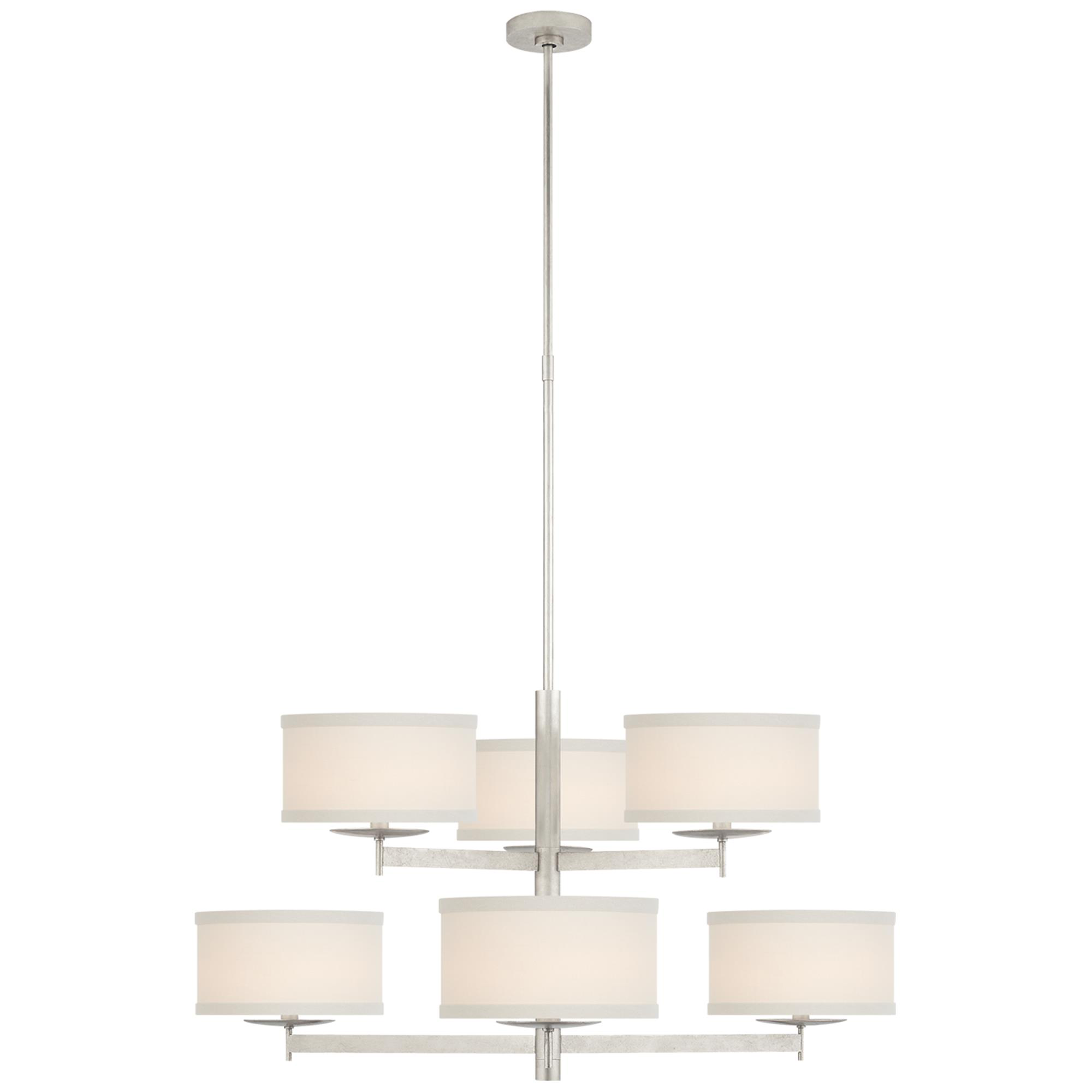 Shown in Burnished Silver Leaf finish and Cream Linen shade