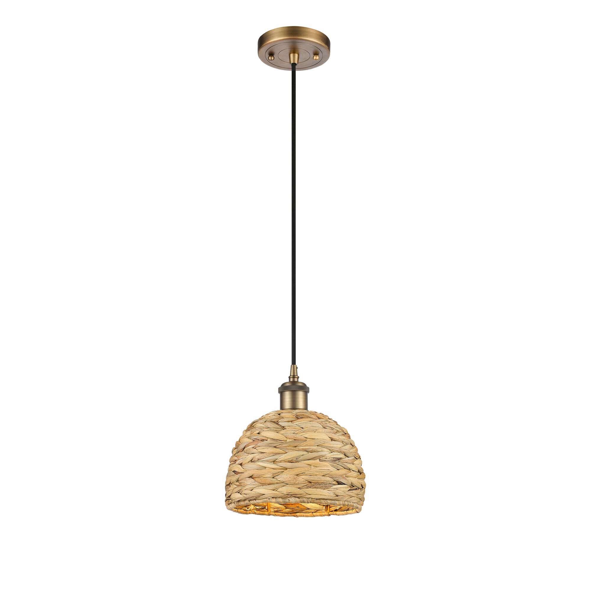 Shown in Brushed Brass finish and Natural shade