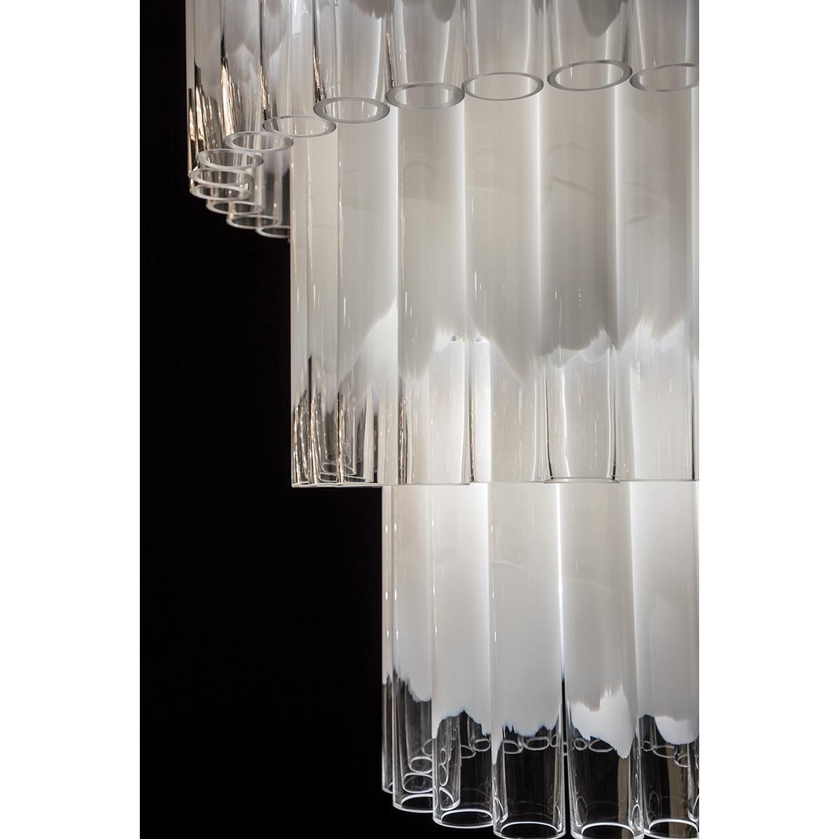 Shown in Polished Nickel finish and Opal White-Clear glass