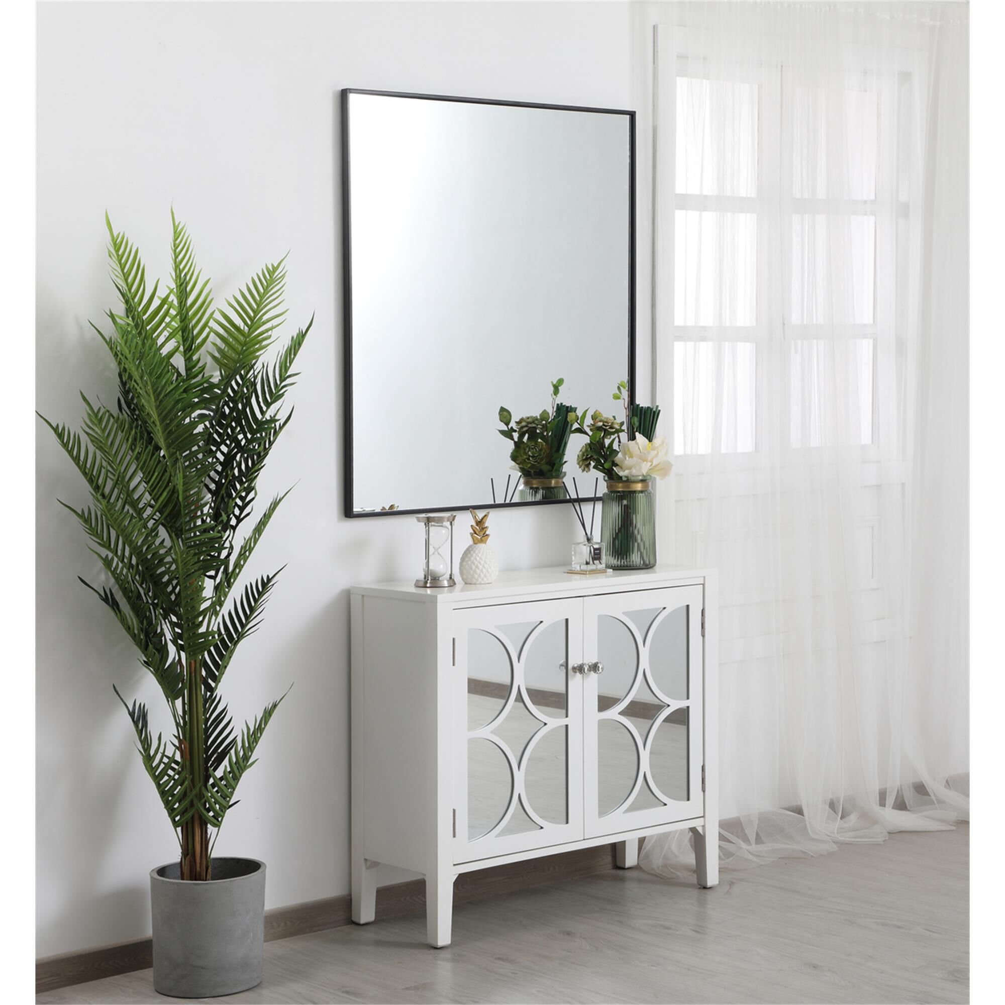 Shown in Black finish and Clear Mirror Beveled glass