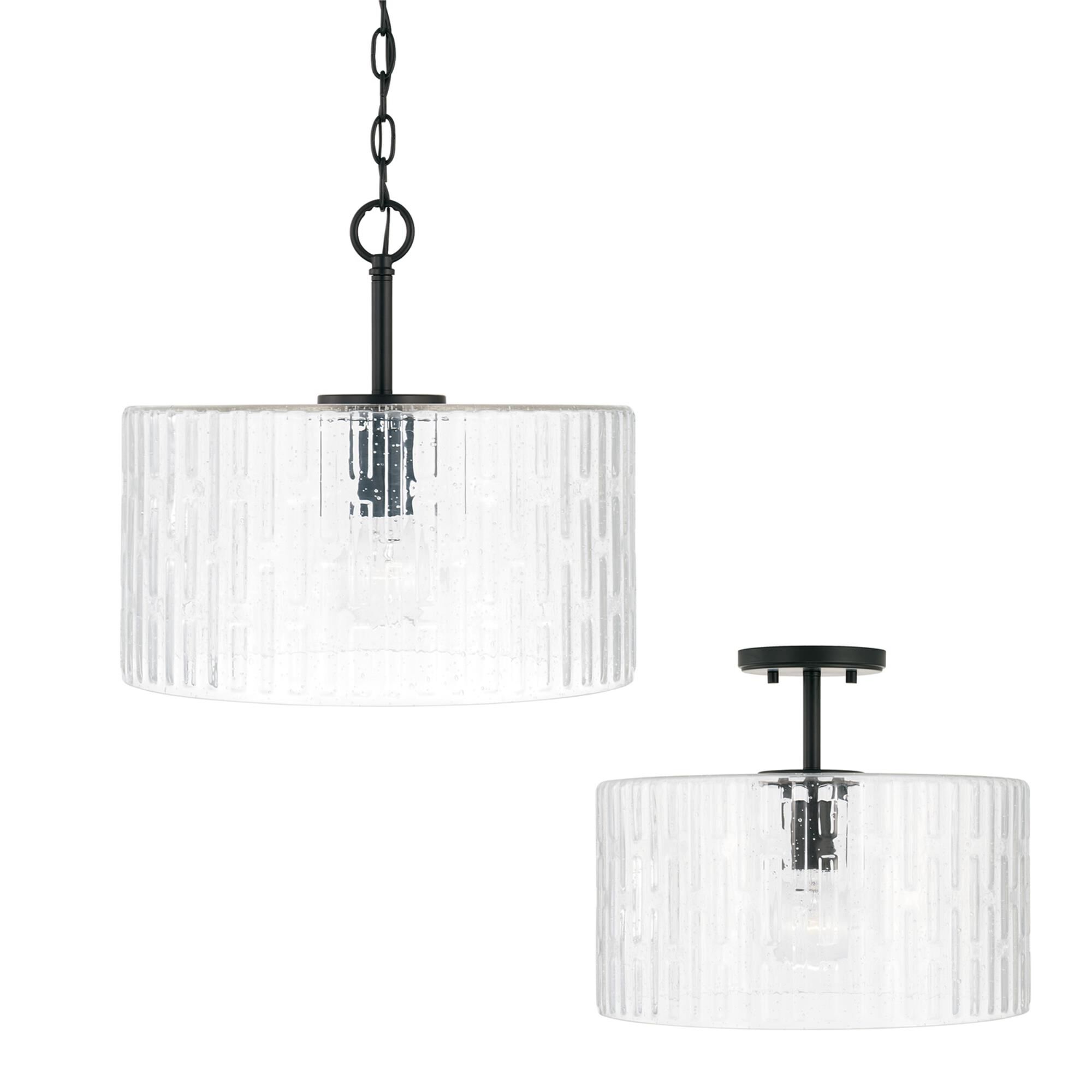 Shown in Matte Black finish and Embossed Seeded glass