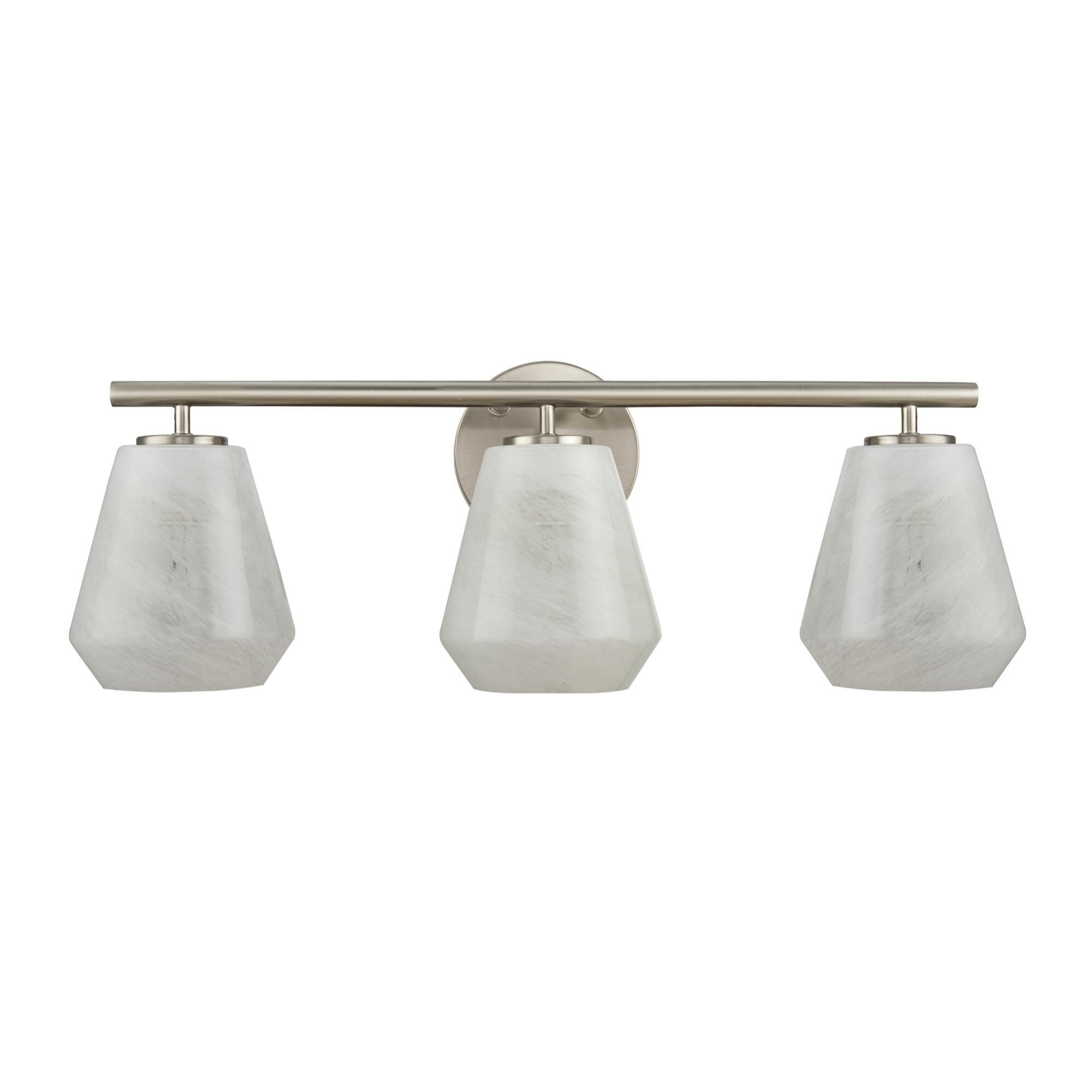 Shown in Brushed Nickel finish and Wispy White glass