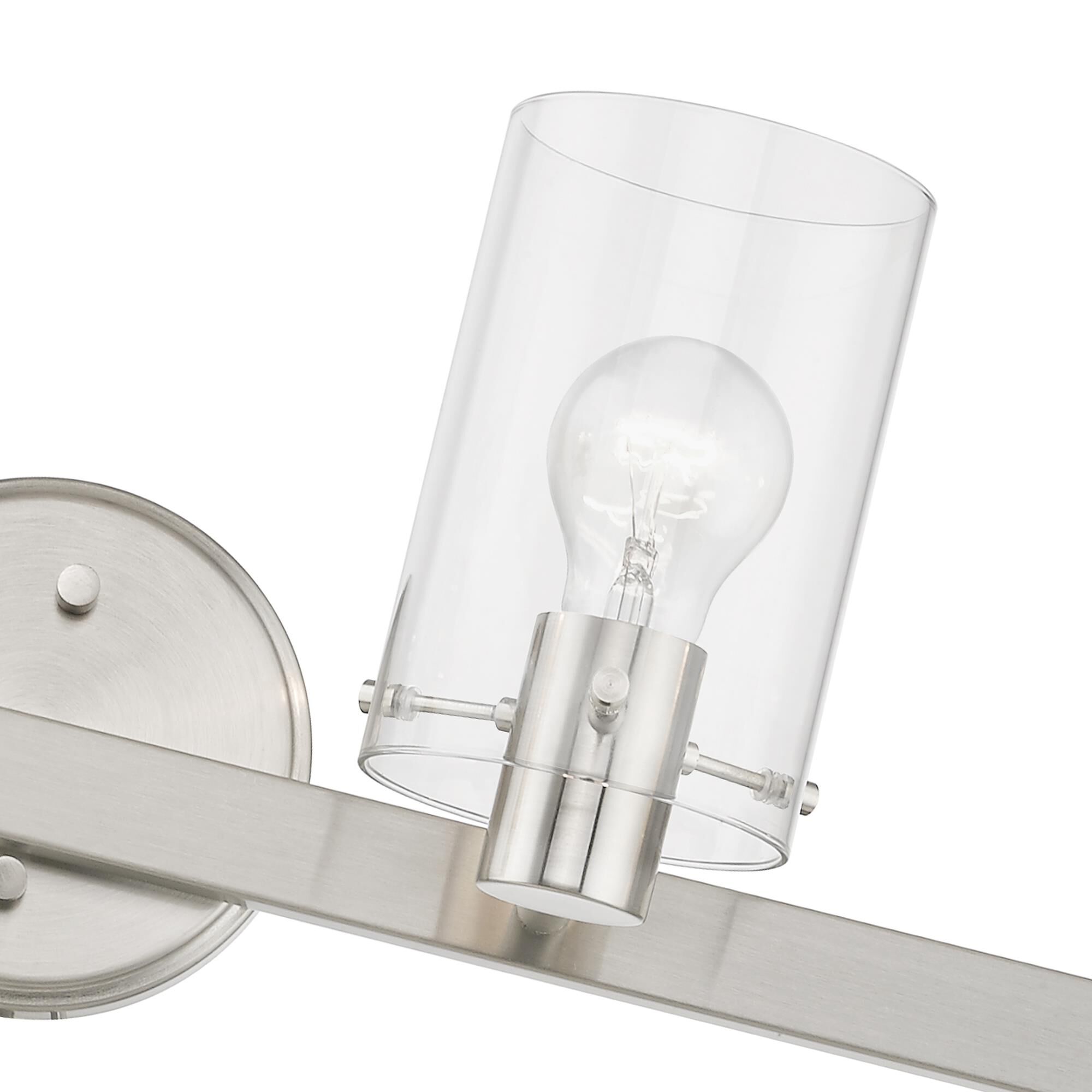 Shown in Brushed Nickel finish and Clear glass