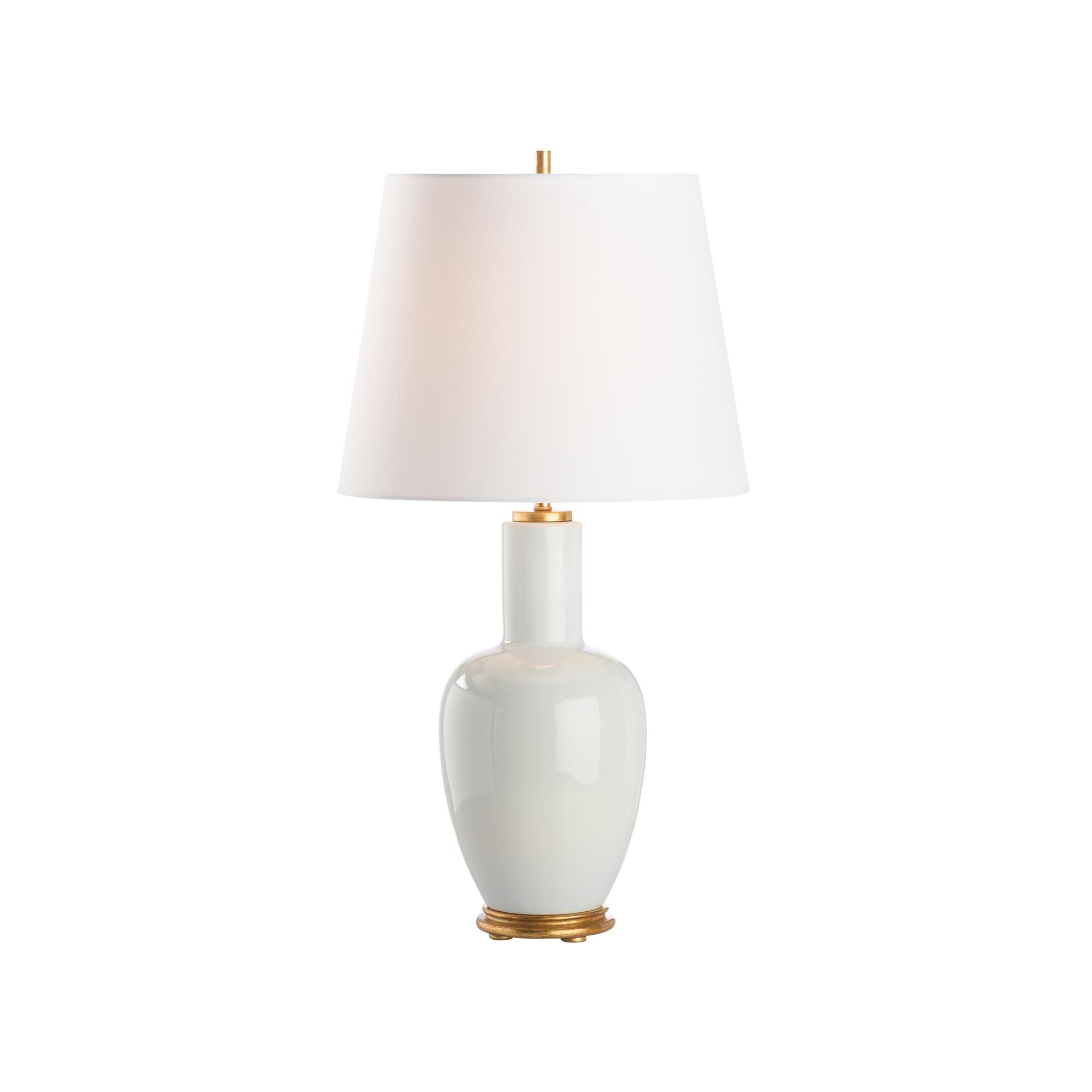 Shown in White, Cream and Gold finish and Linen shade