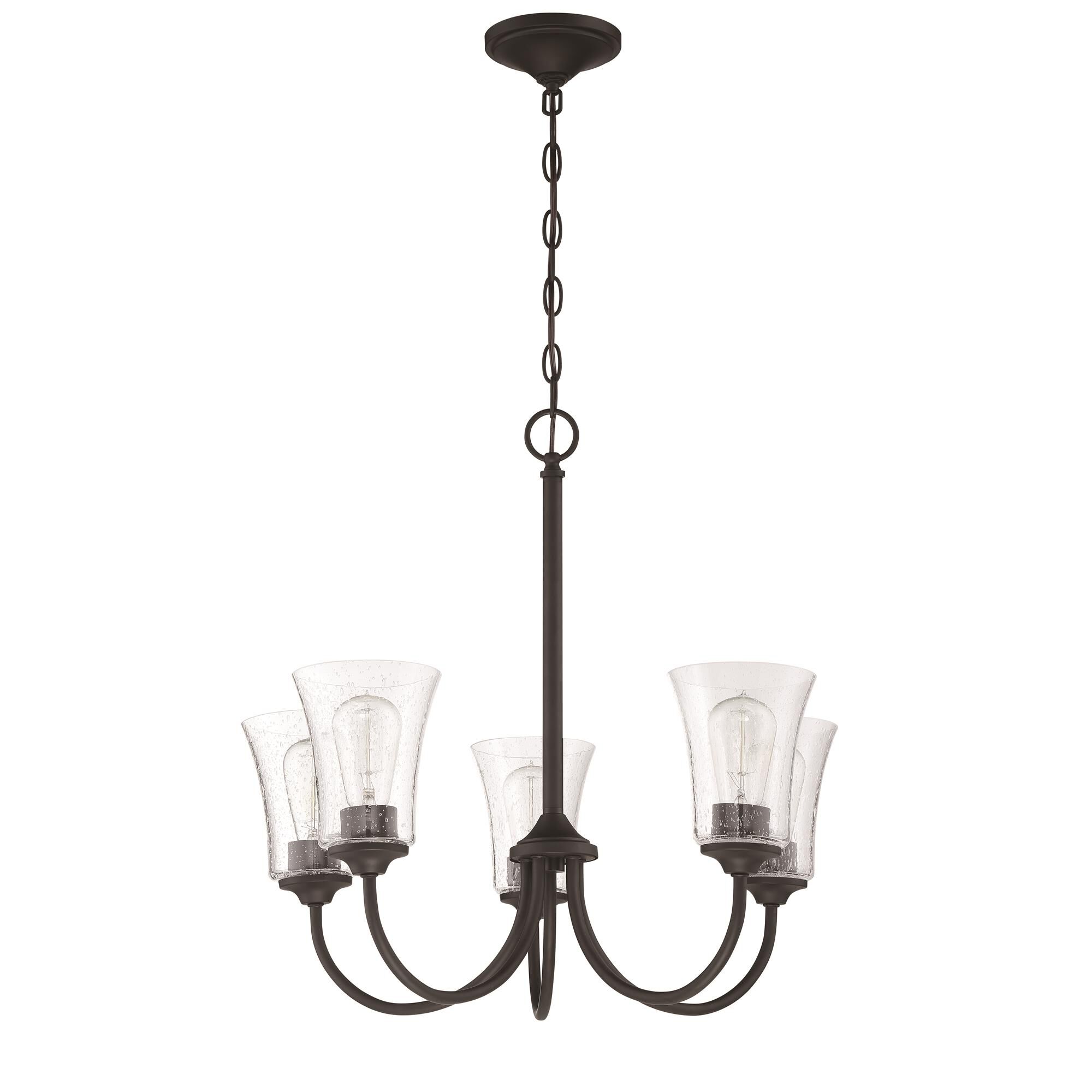Shown in Flat Black finish and Clear Seeded glass and Glass shade