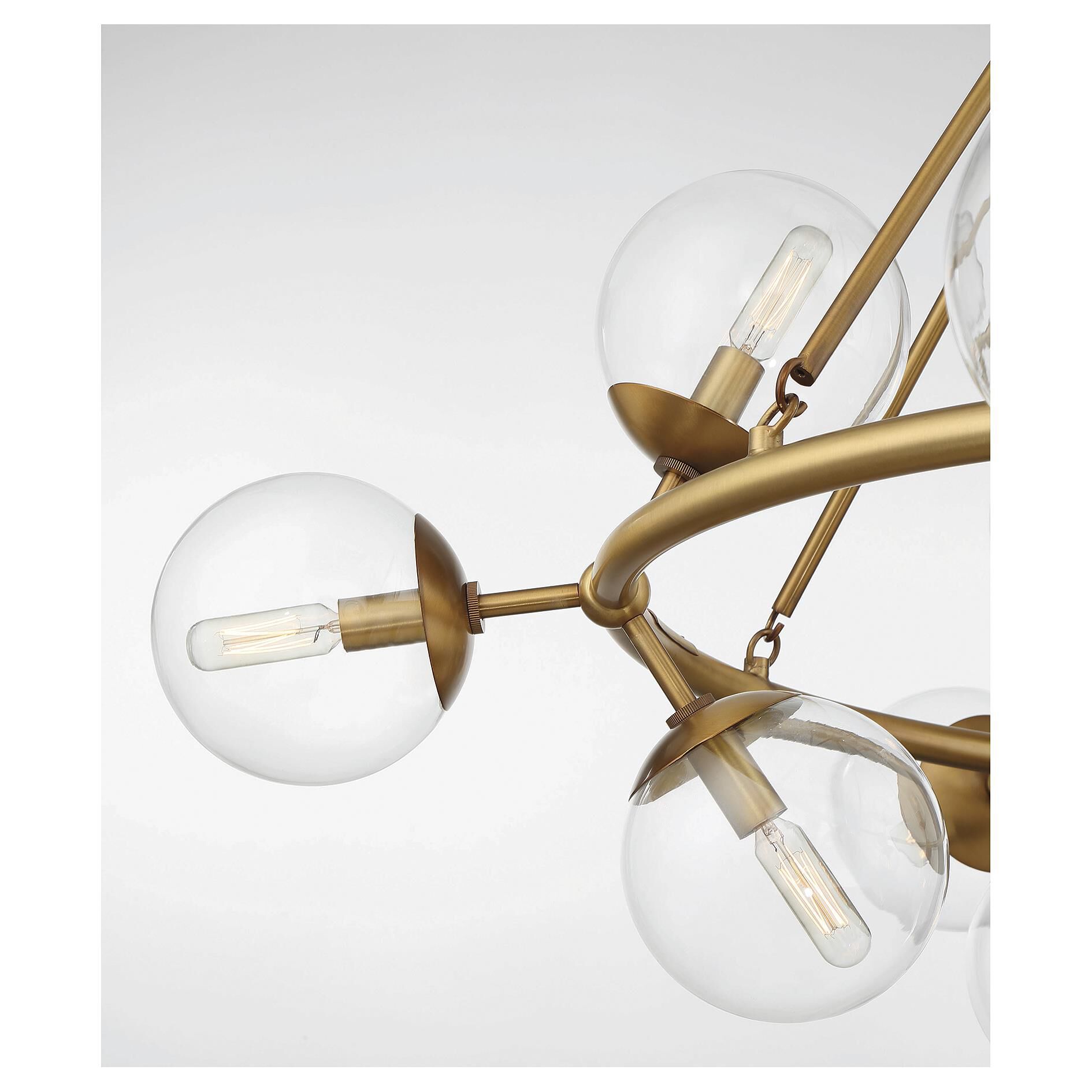 Shown in Warm Brass finish and Clear glass and Glass shade