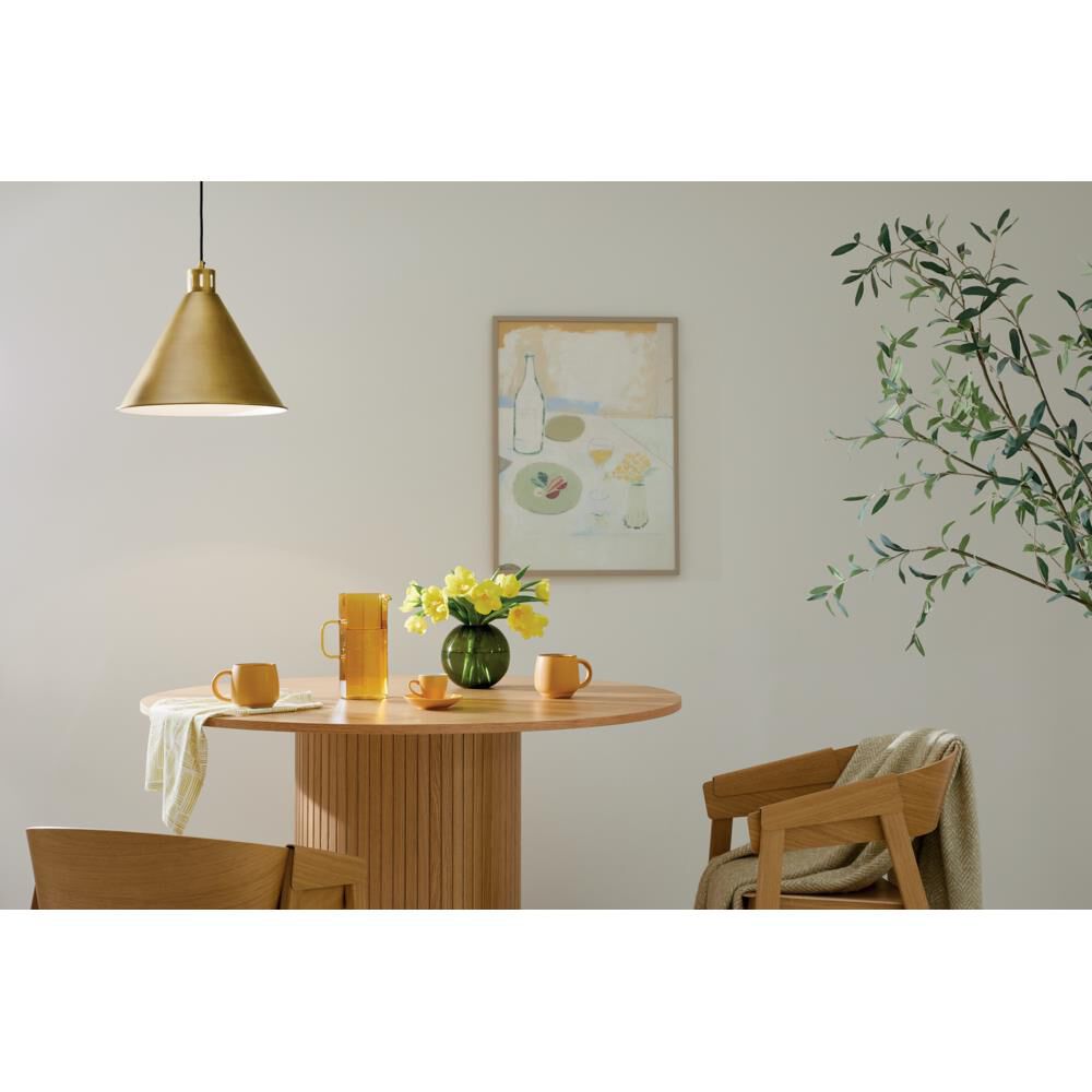 Shown in Natural Brass finish and Metal,Tapered,Smooth shade