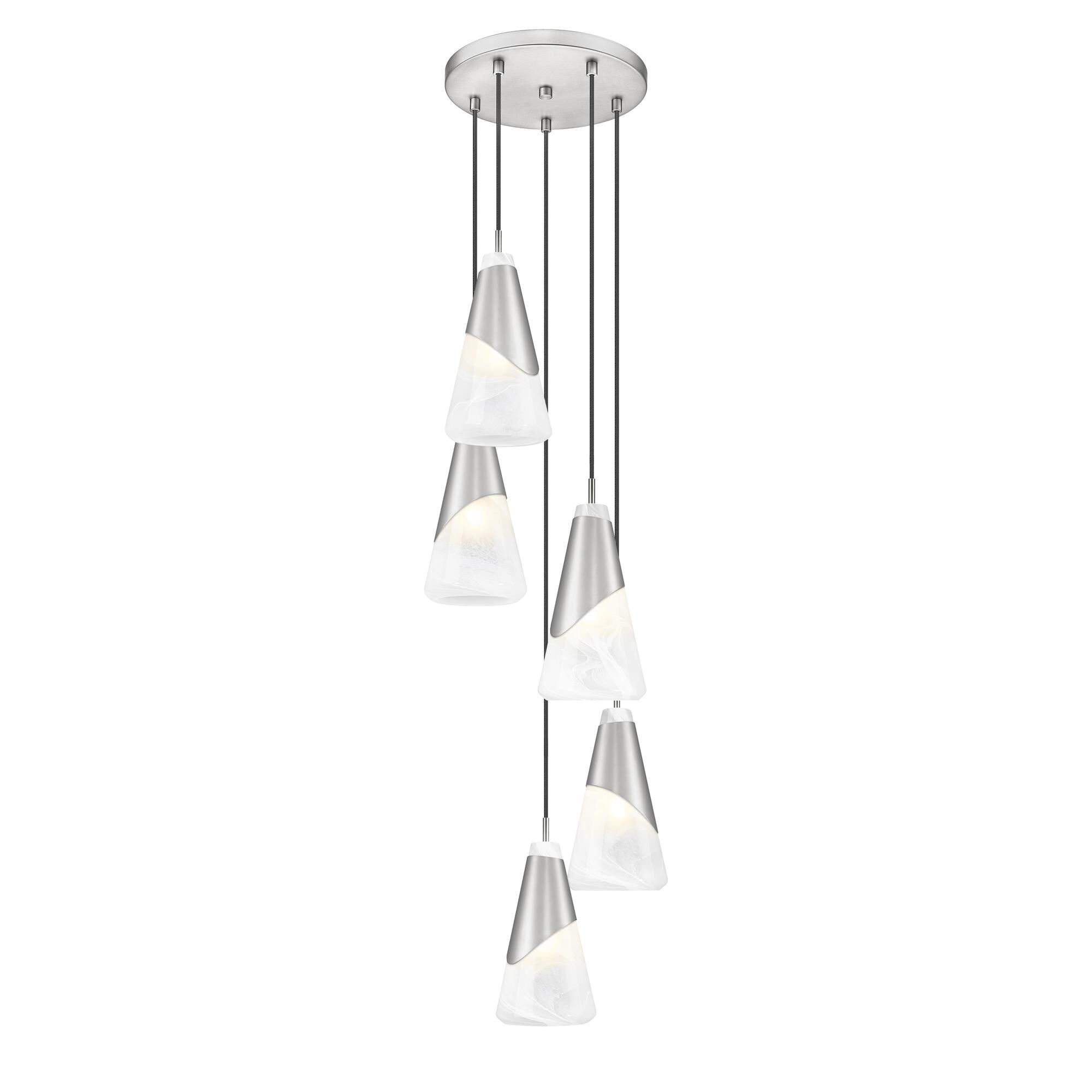 Shown in Brushed Nickel finish and White Swirl glass and White Swirl shade