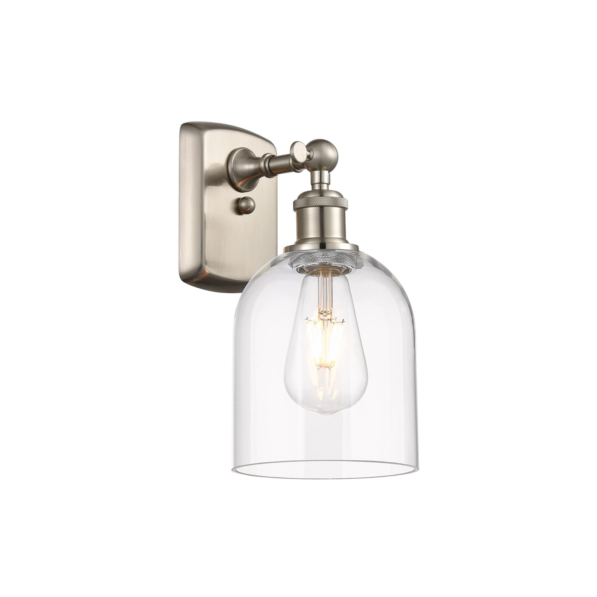 Shown in Brushed Satin Nickel finish and Clear glass