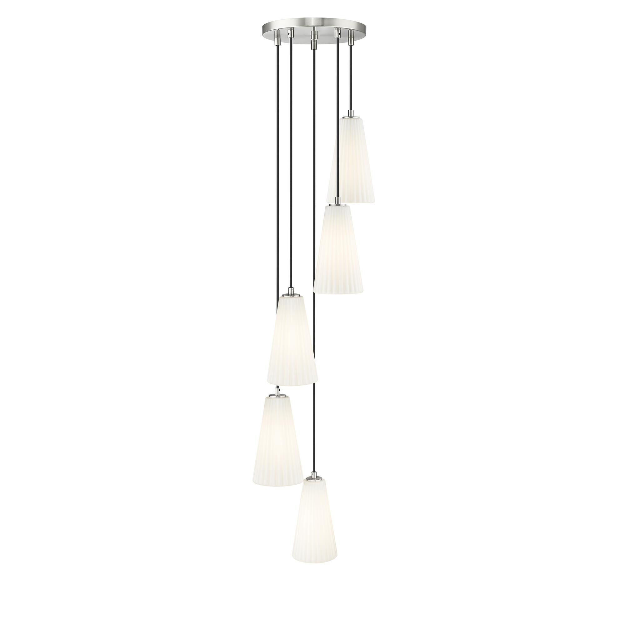 Shown in Brushed Nickel finish and White glass and White shade