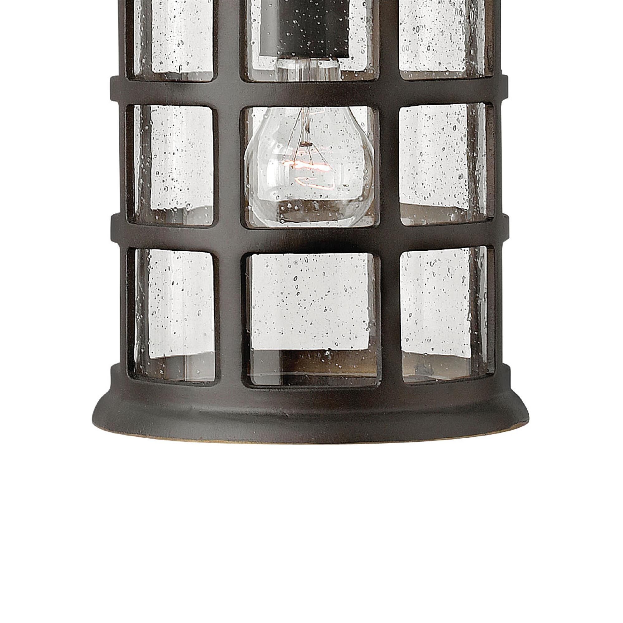 Shown in Oil Rubbed Bronze finish and Clear Seedy glass