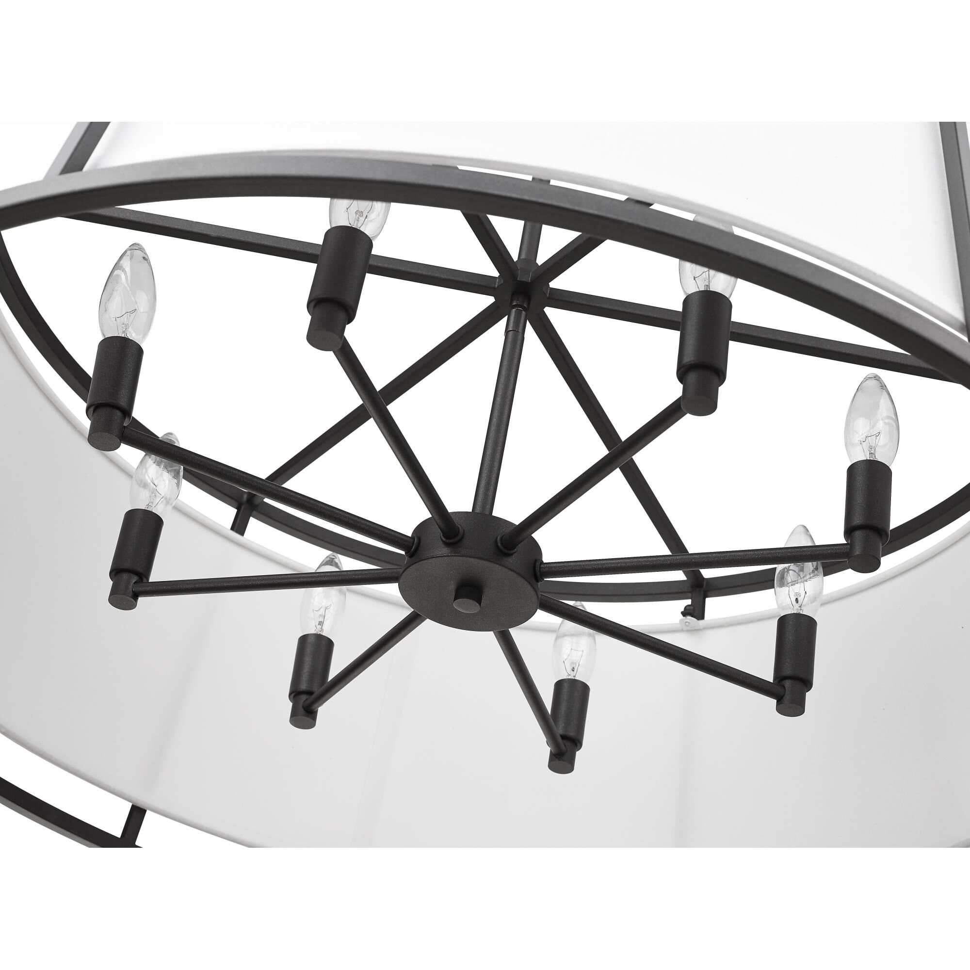 Shown in Iron Ore finish and Fabric glass and Fabric shade