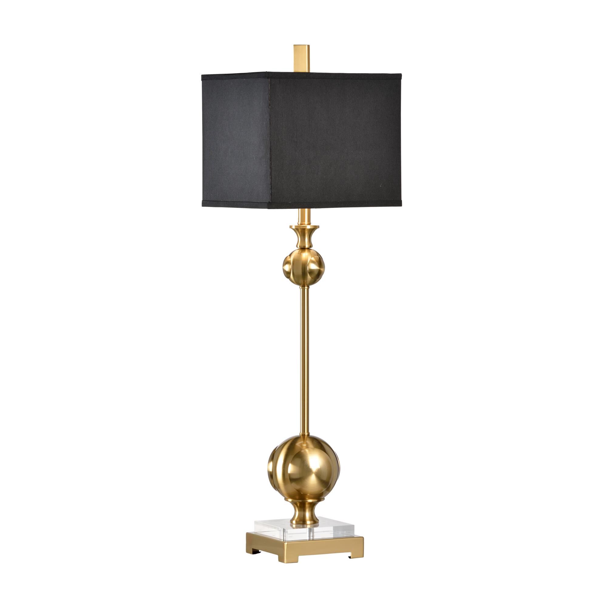 Shown in Antique Brass With Crystal finish and Black Silkette shade