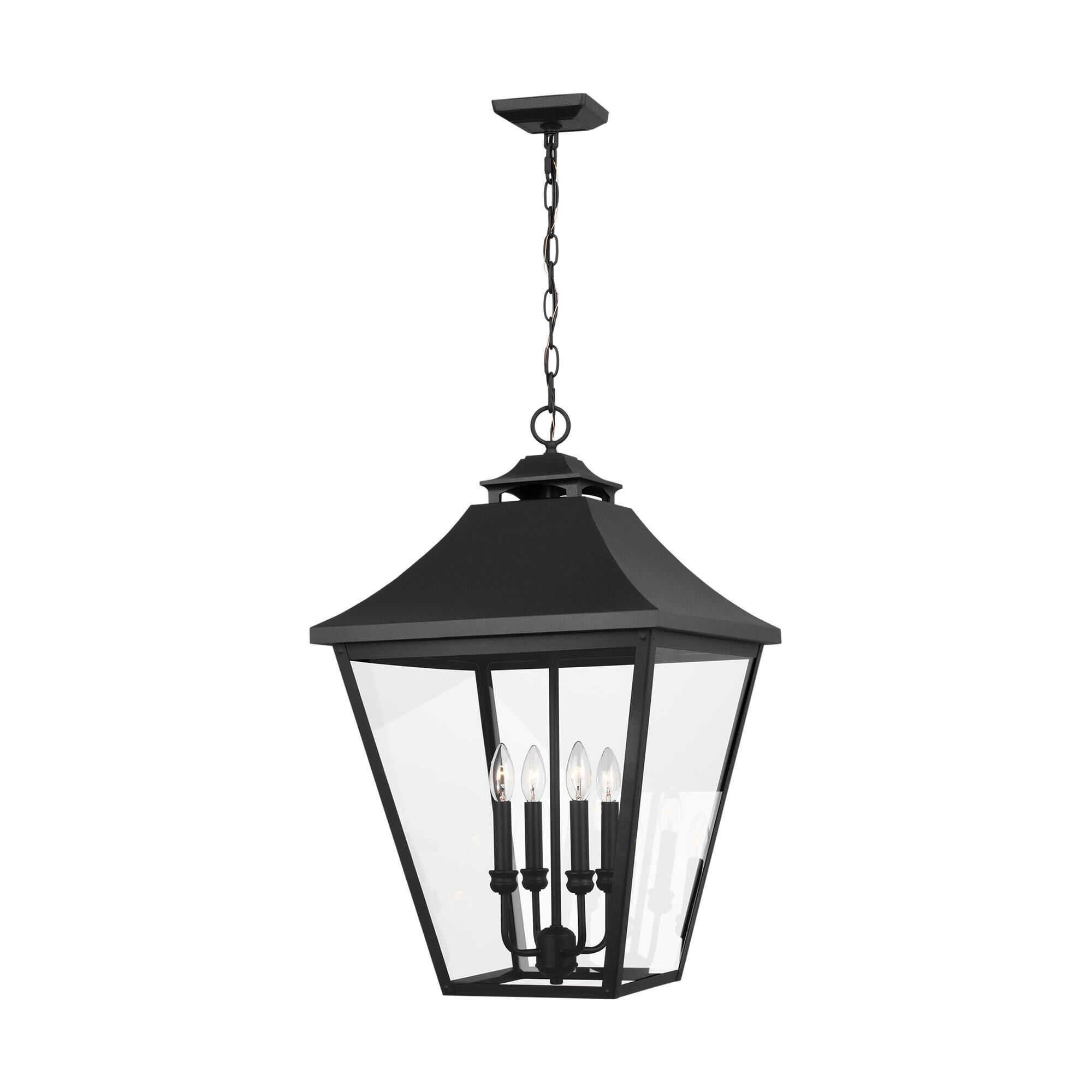 Shown in Textured Black finish and Clear Seeded Glass Panels shade