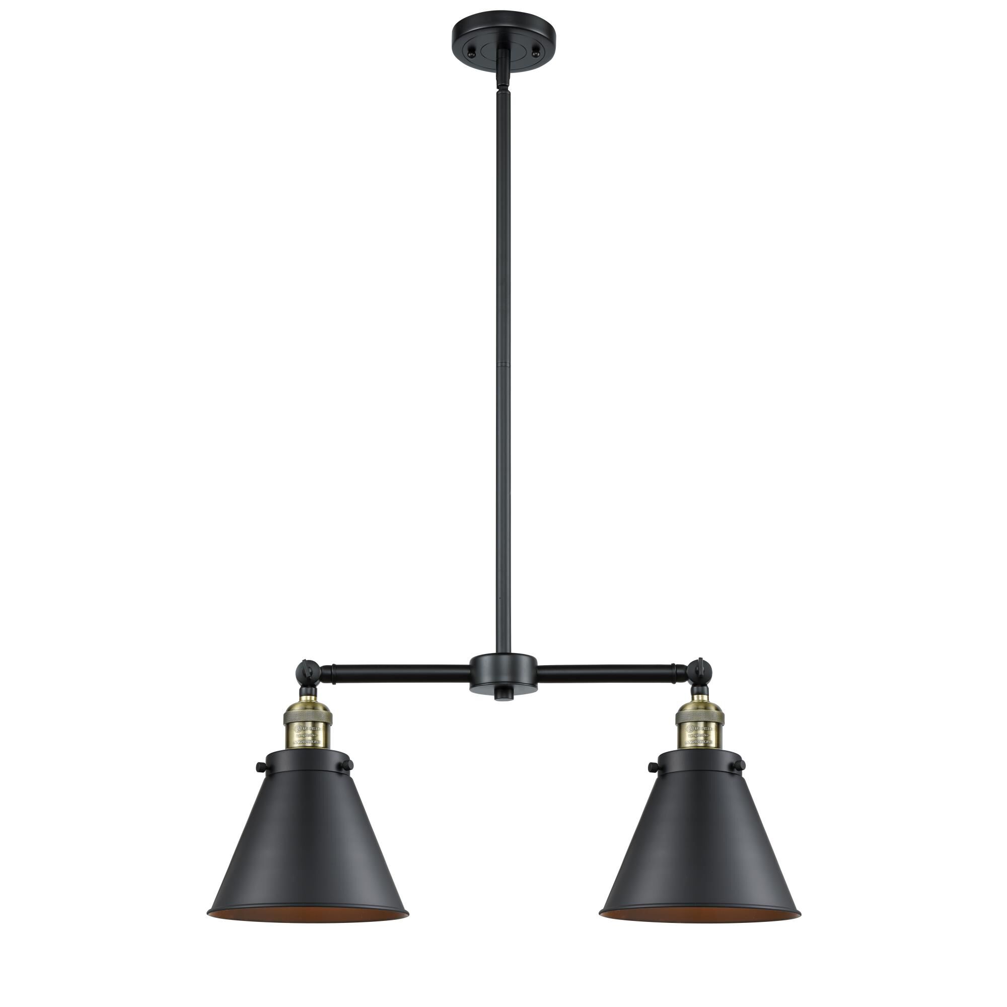 Shown in Black Antique Brass finish and Metal - Matte Black - Cone shade