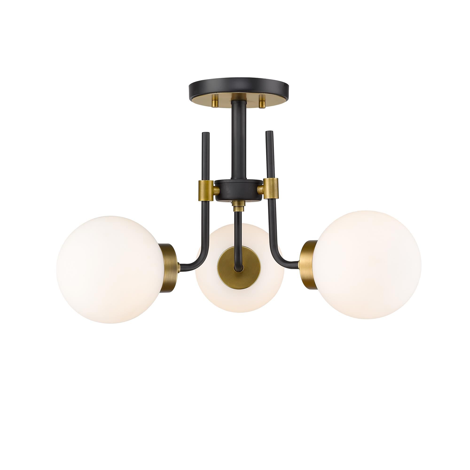 Shown in Matte Black + Olde Brass finish and Glass shade