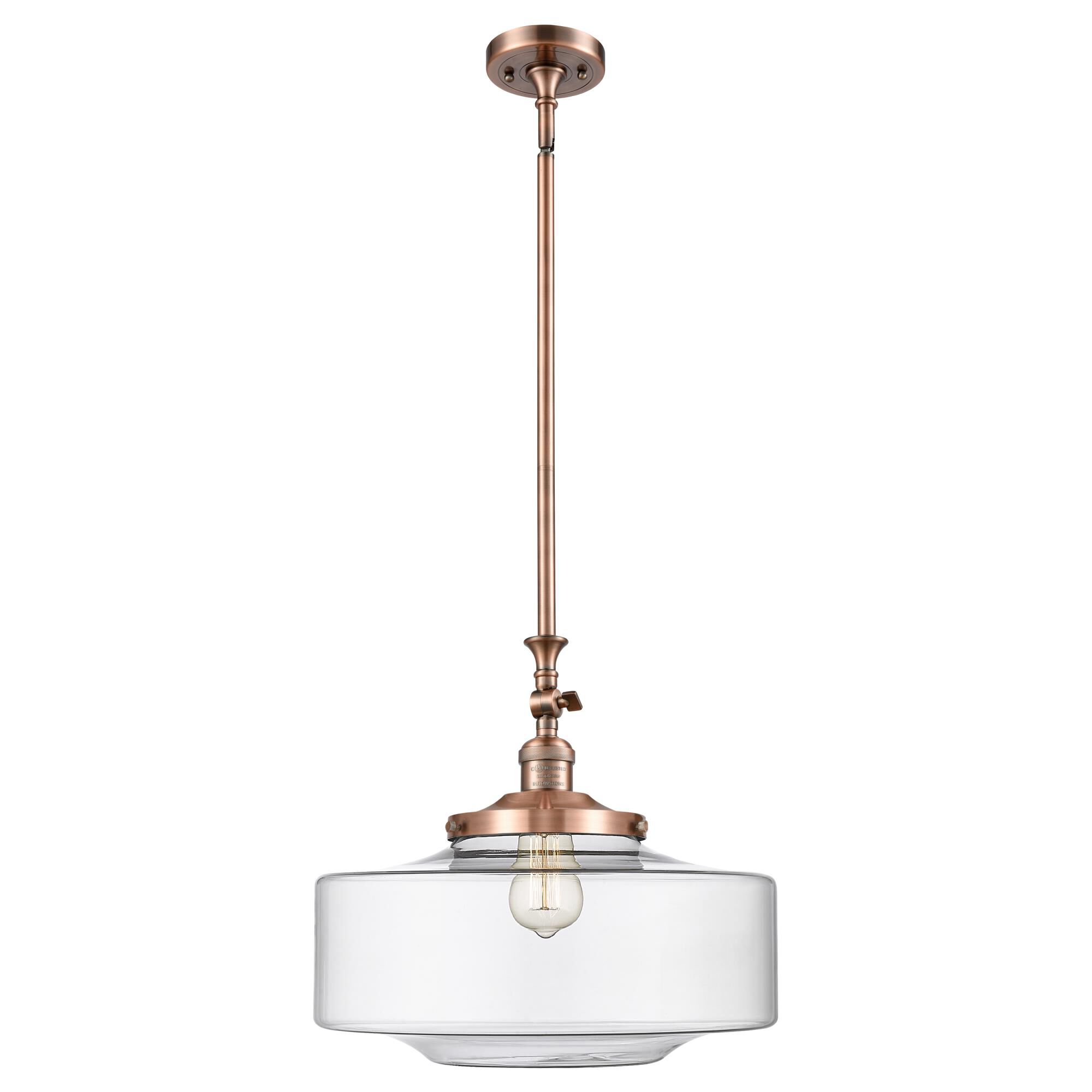 Shown in Antique Copper finish and Clear Large Bridgeton glass