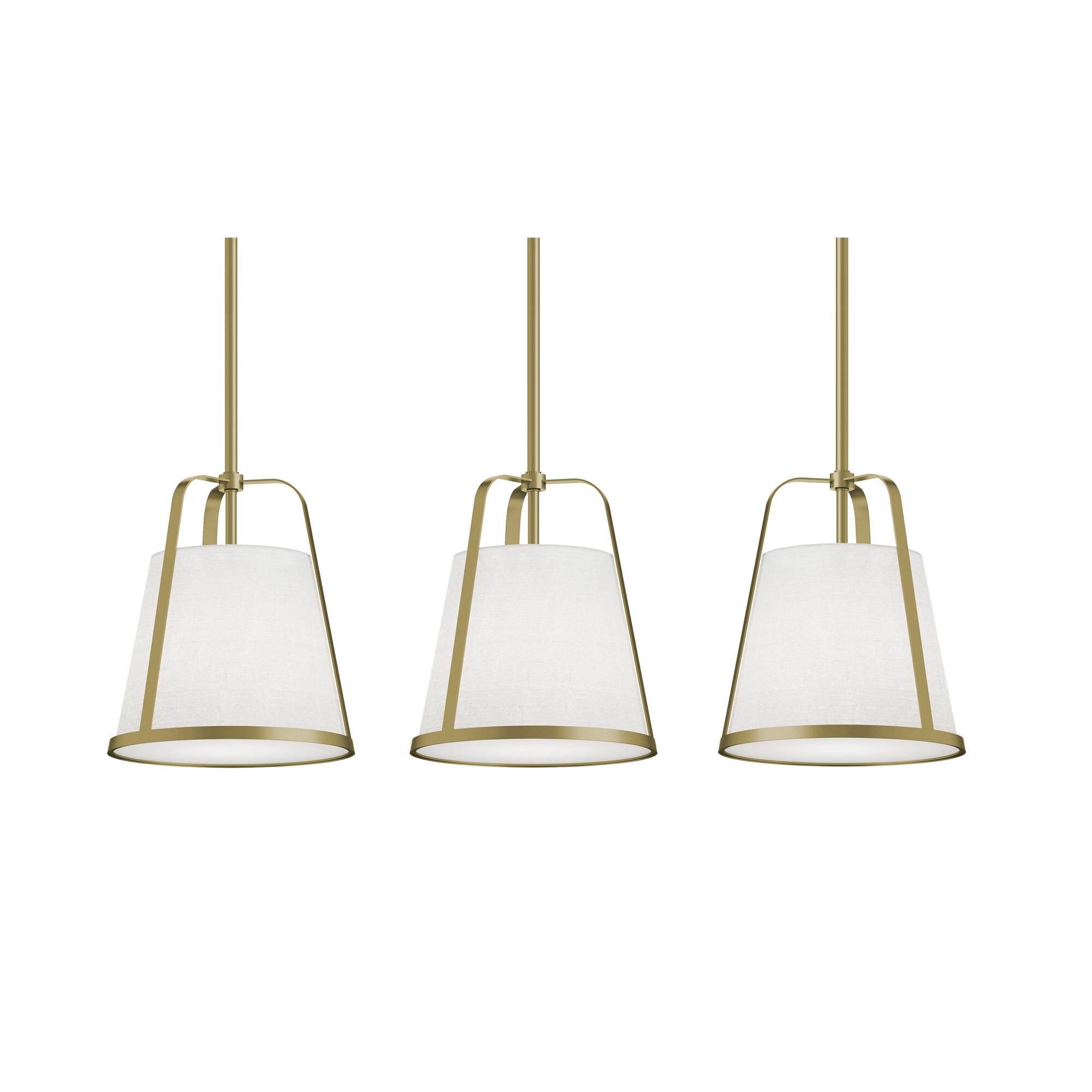 Shown in Light Antique Brass finish and Linen White shade