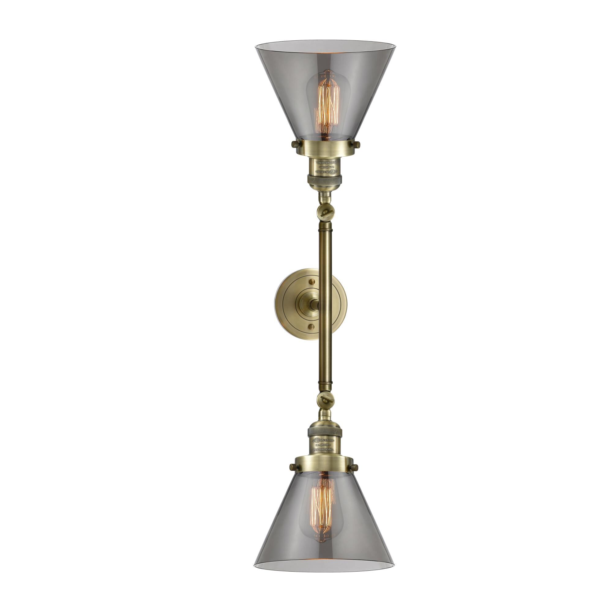 Shown in Antique Brass finish and Smoked glass