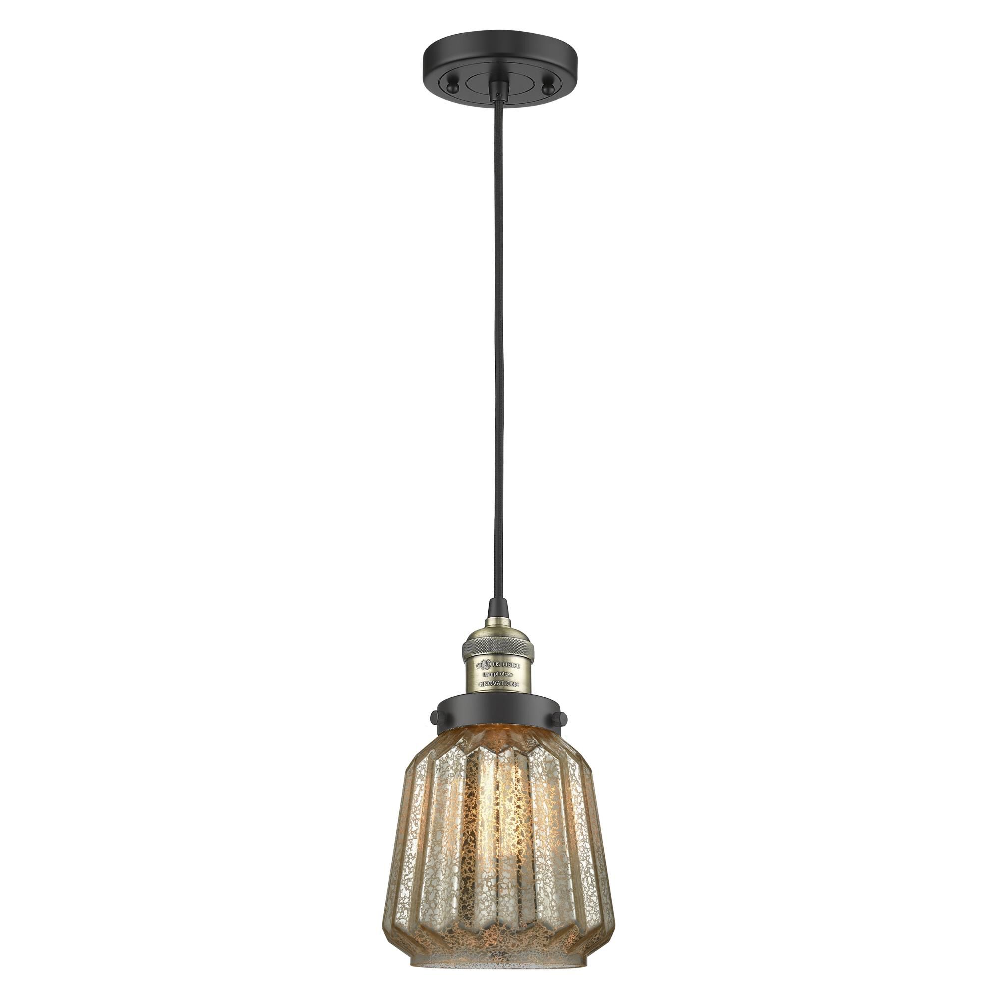 Shown in Black Antique Brass finish and Mercury Plated glass